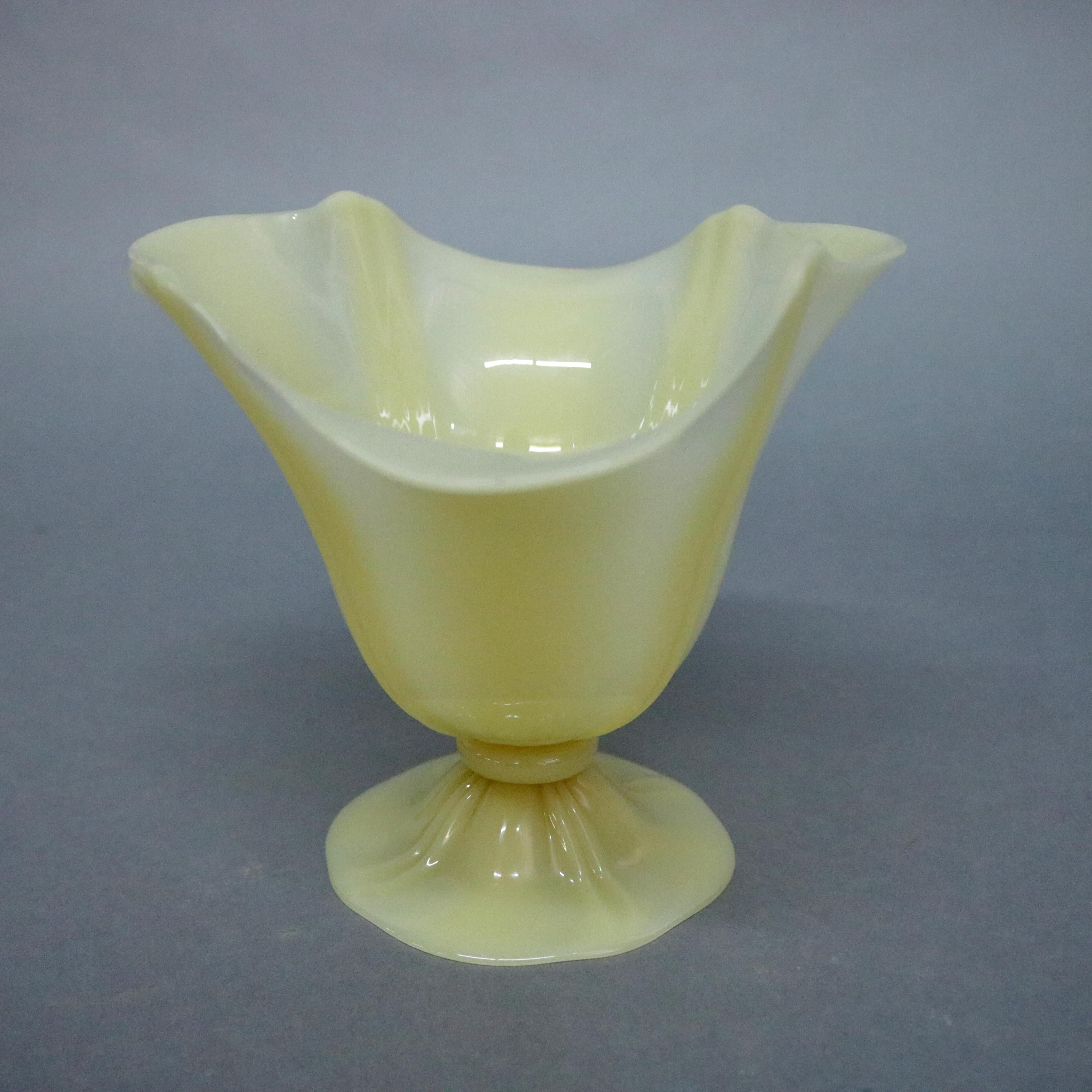 20th Century Steuben Ivorene Art Glass Ruffled and Footed Vase, circa 1930