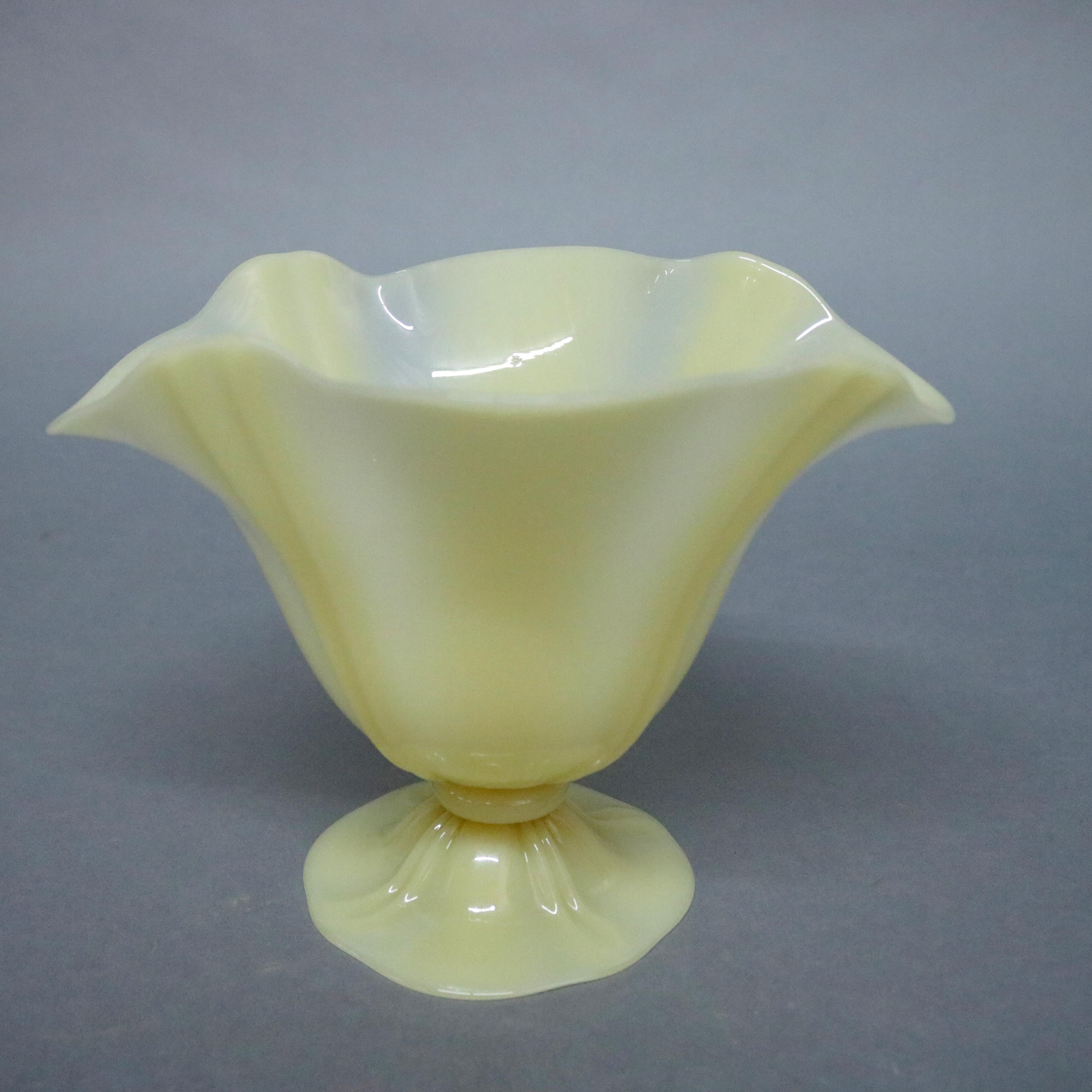 Steuben Ivorene Art Glass Ruffled and Footed Vase, circa 1930 1