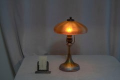 Steuben Lamp, Glass Base & Matching Glass Shade in Gold Aurene, ca. 1915