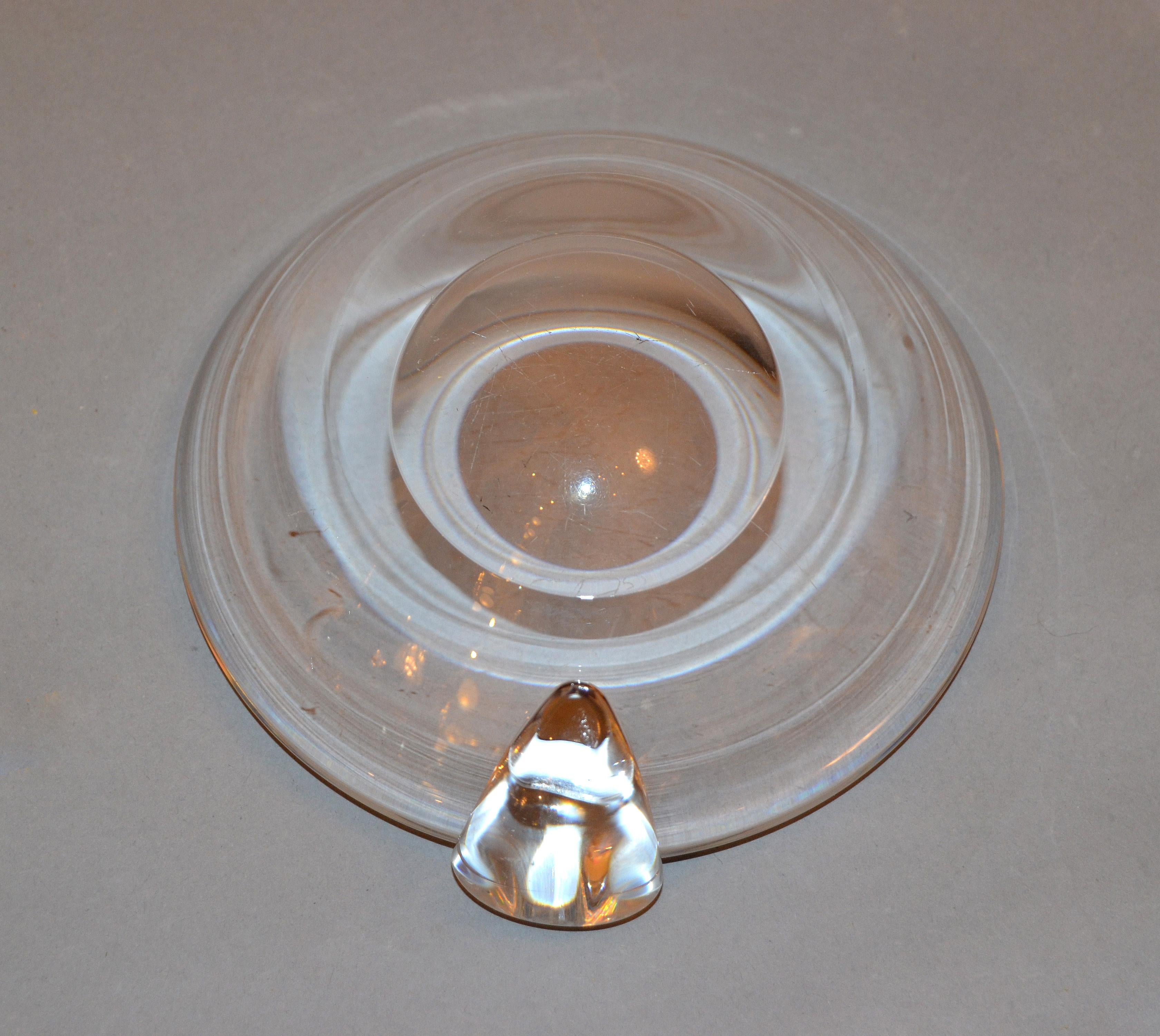 Steuben Mid-Century Modern Clear Crystal Sloping Art Glass Bowl Ashtrays, Signed 3
