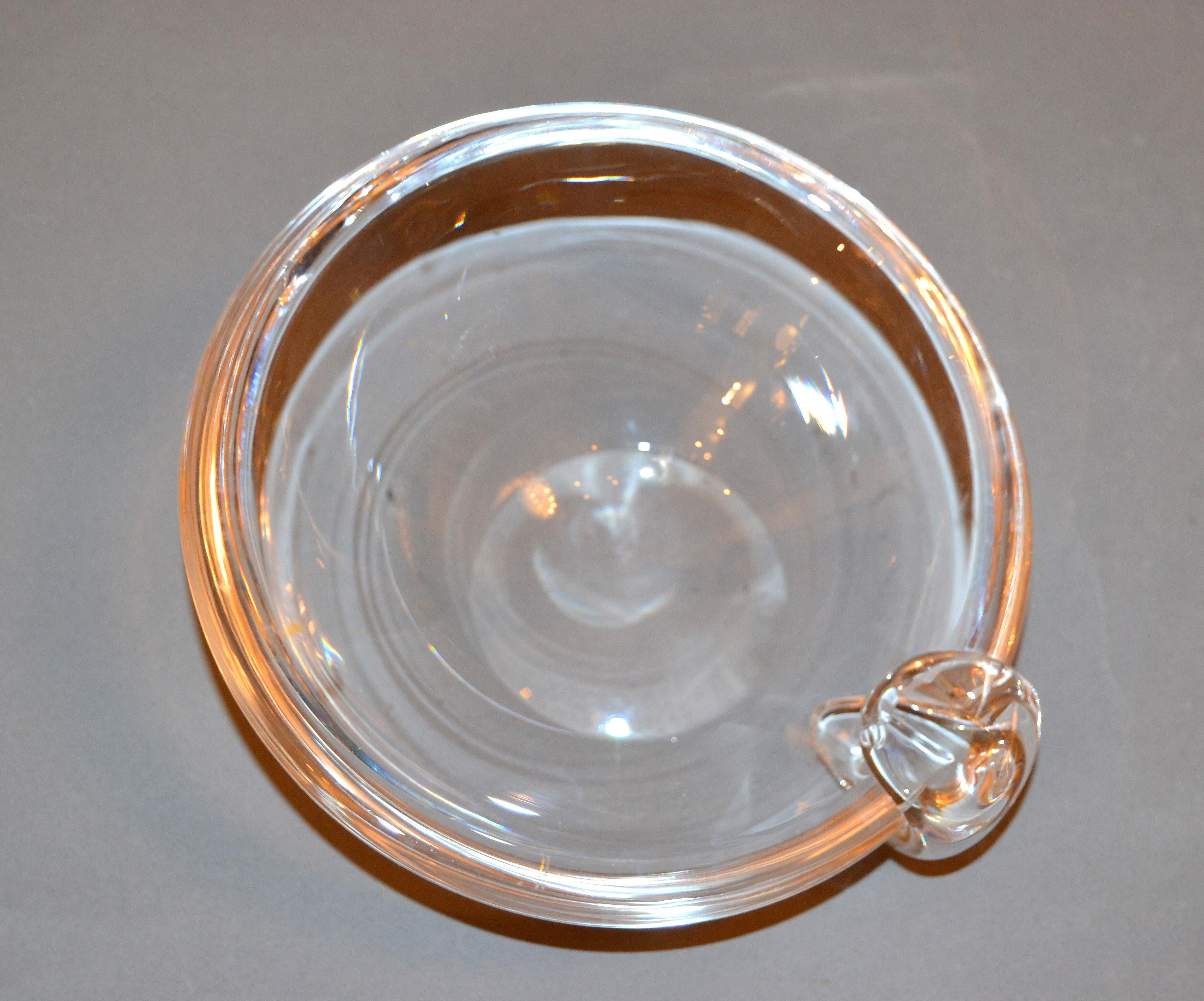 20th Century Steuben Mid-Century Modern Clear Crystal Sloping Art Glass Bowl Ashtrays, Signed