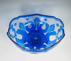 Steuben Monumental Cobalt Overlay Cut To Clear Crystal Art Deco Centerpiece