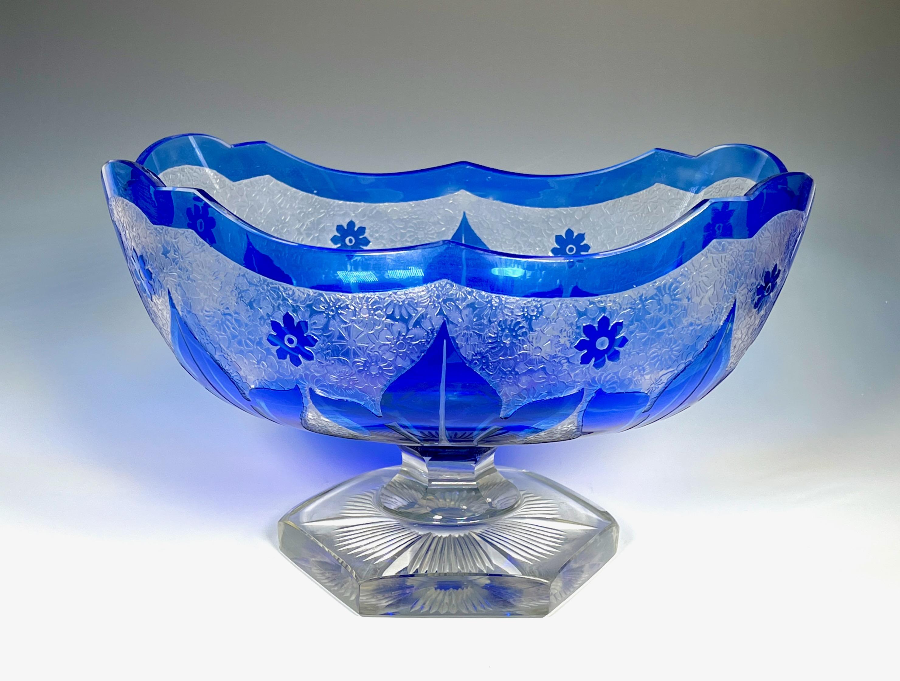 American Steuben Monumental Cobalt Overlay Cut To Clear Crystal Art Deco Centerpiece For Sale