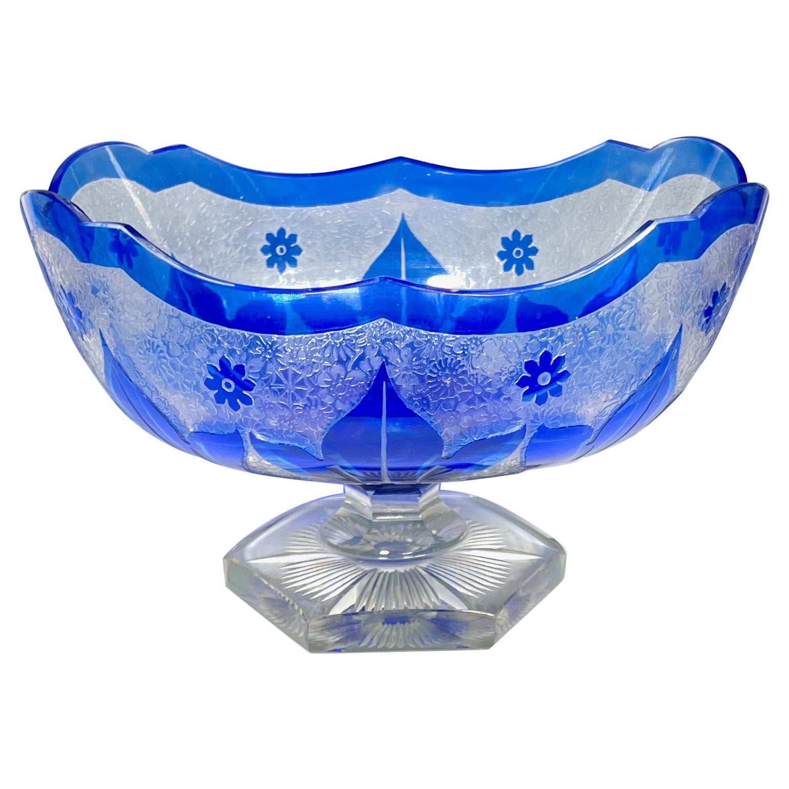 Steuben Monumental Cobalt Overlay Cut To Clear Crystal Art Deco Centerpiece