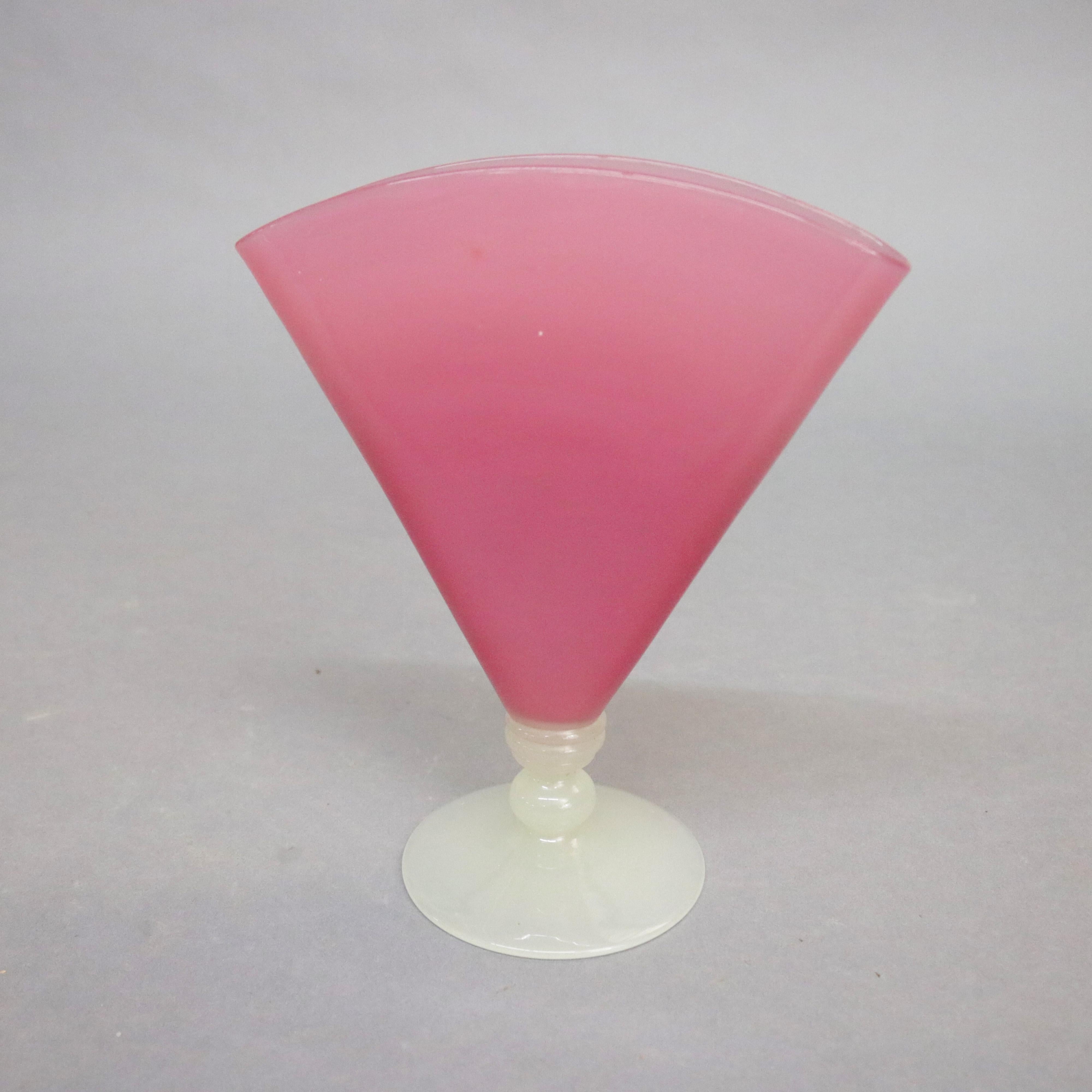 Hand-Crafted Steuben Rosaline and Opalescent Art Glass Fan Vase, circa 1930