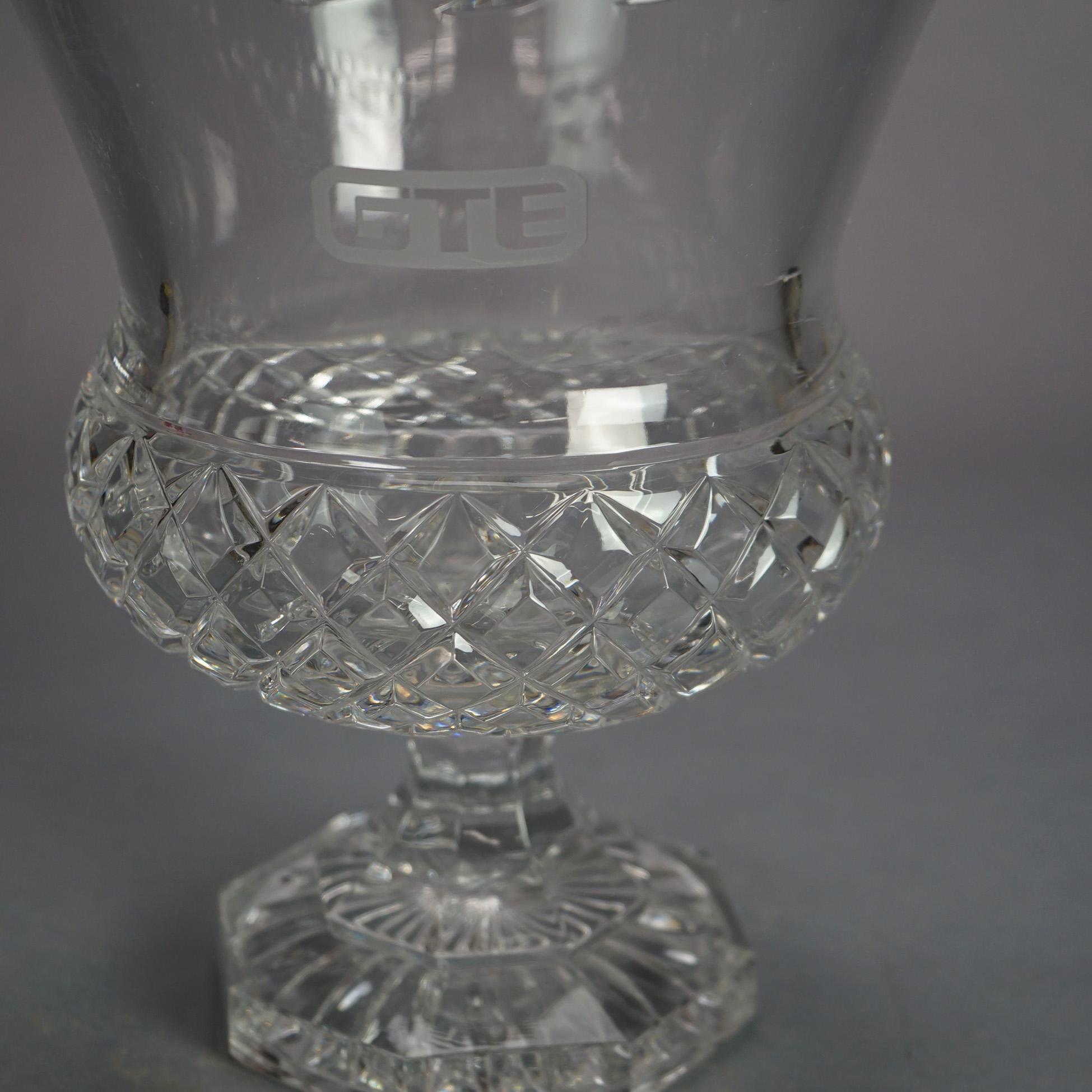 Steuben School Engraved Crystal GTE Trophy Award Cup Vase C1950 In Good Condition For Sale In Big Flats, NY