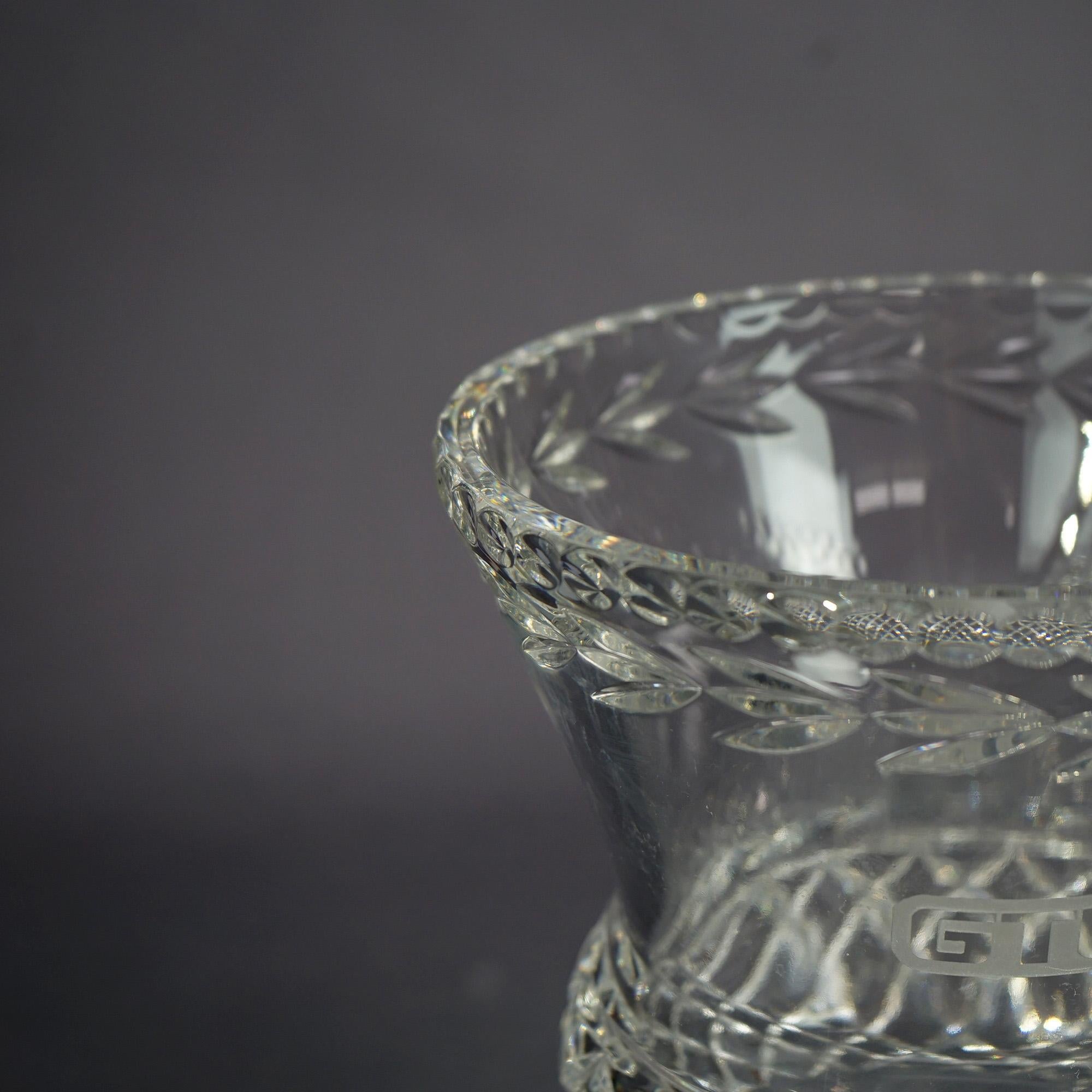 20th Century Steuben School Engraved Crystal GTE Trophy Award Cup Vase C1950 For Sale