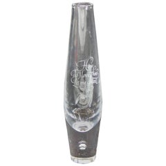 Steuben Signed Art Glass Modernist "How I Love Thee" Teardrop Vase, Signed