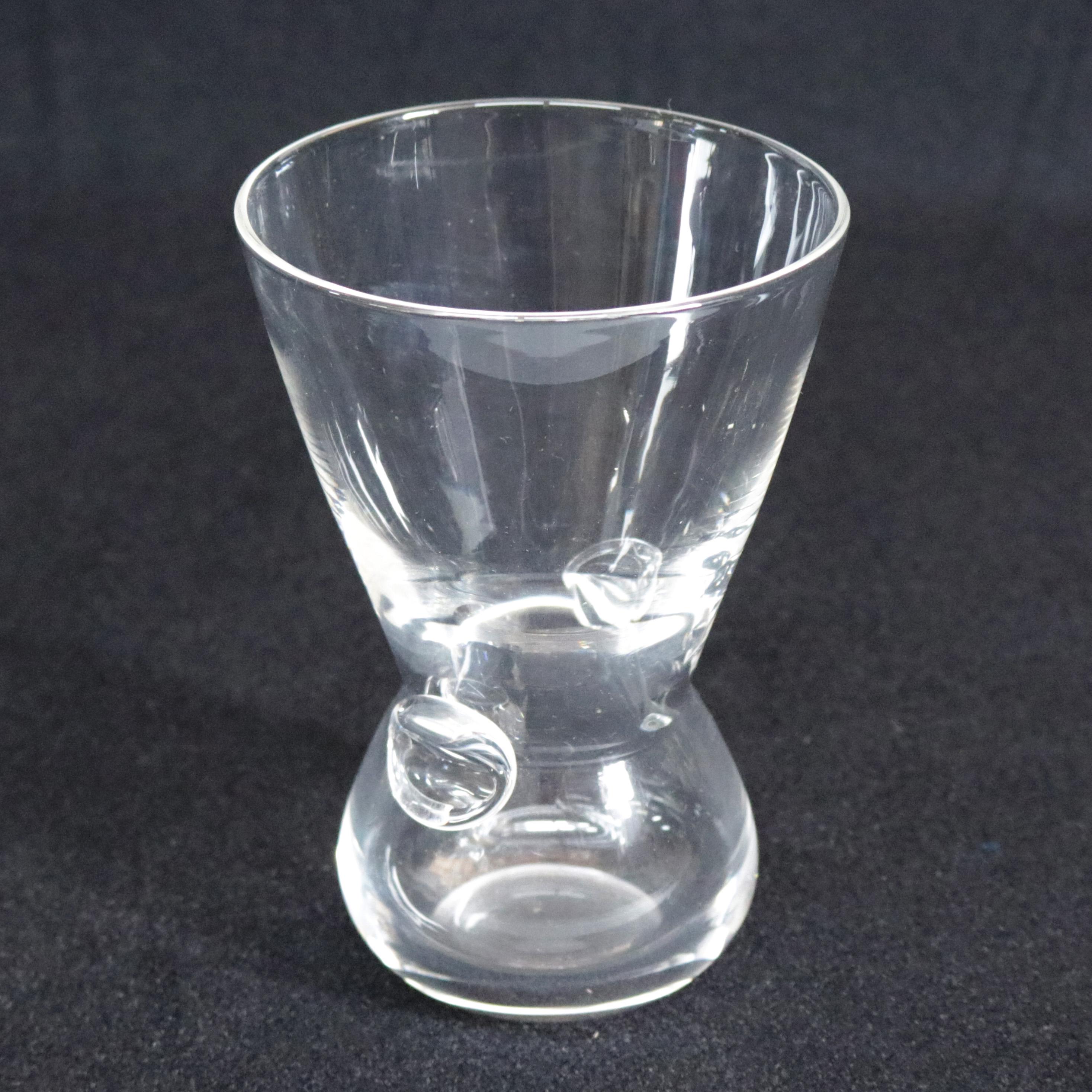 American Steuben Signed Art Glass Modernist Pinched Dot Flared Signet Vase by David Hills