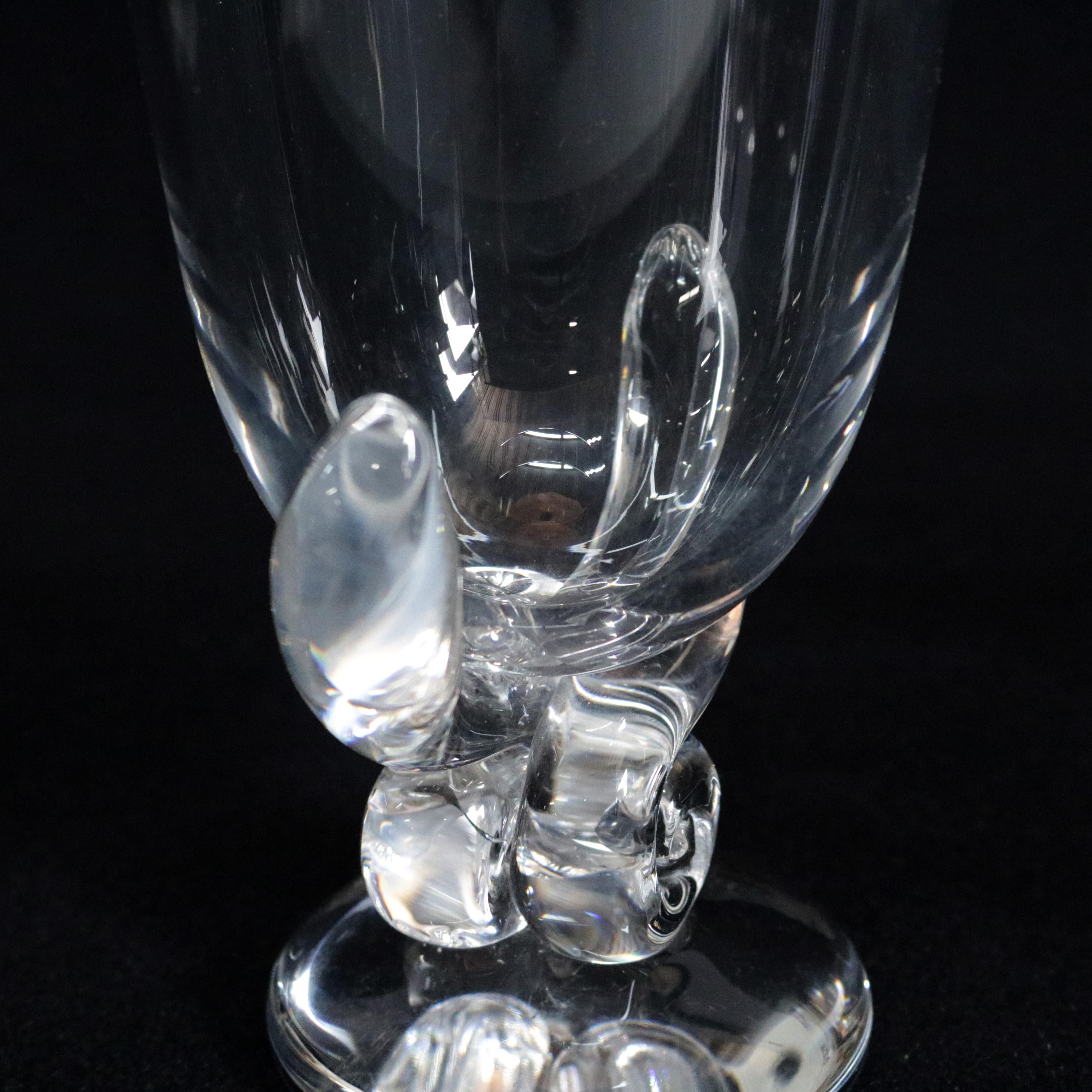 Hand-Crafted Steuben Signed Art Glass Scroll Footed Bouquet Vase by George Thompson, Signed