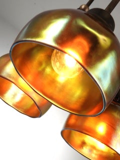 Steuben Signed Aurene Glass 3 Shade Chandelier