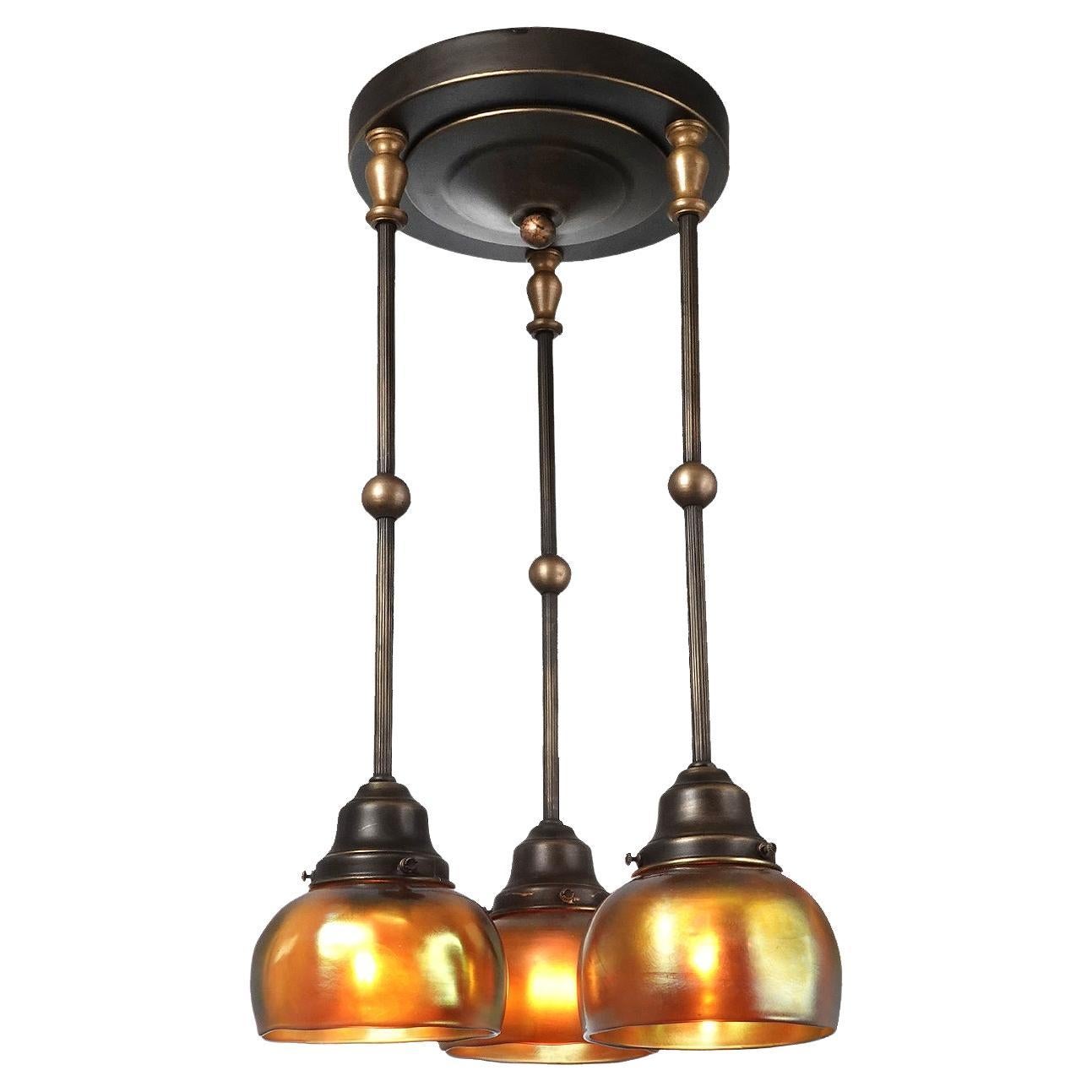 Steuben Signed Aurene Glass 3 Shade Chandelier For Sale