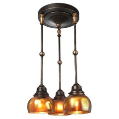 Steuben Signed Aurene Glass 3 Shade Chandelier