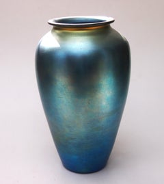 Steuben Signed Blue Aurene Honey Pot Glass Vase- Frederick Carder  -1925