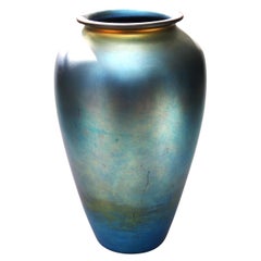 Frederick Carder Steuben Glass, vaso in vetro blu Aurene Honey Pot, firmato  -1925