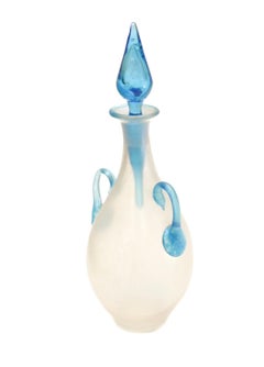 Steuben Silk Glass Perfume Bottle with Handles & Celeste Blue Stopper #3048