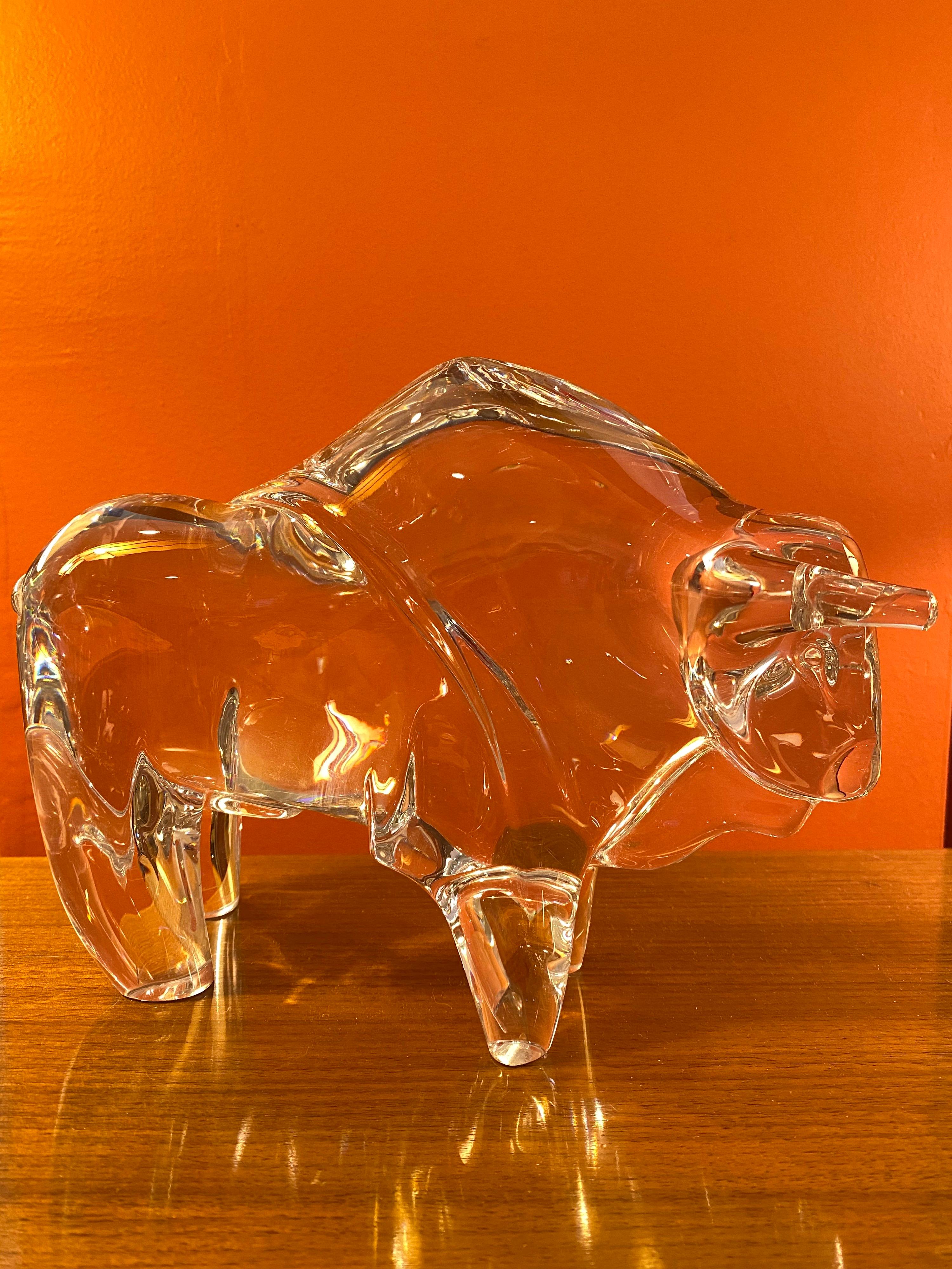 Mid-Century Modern Steuben Style Glass Buffalo