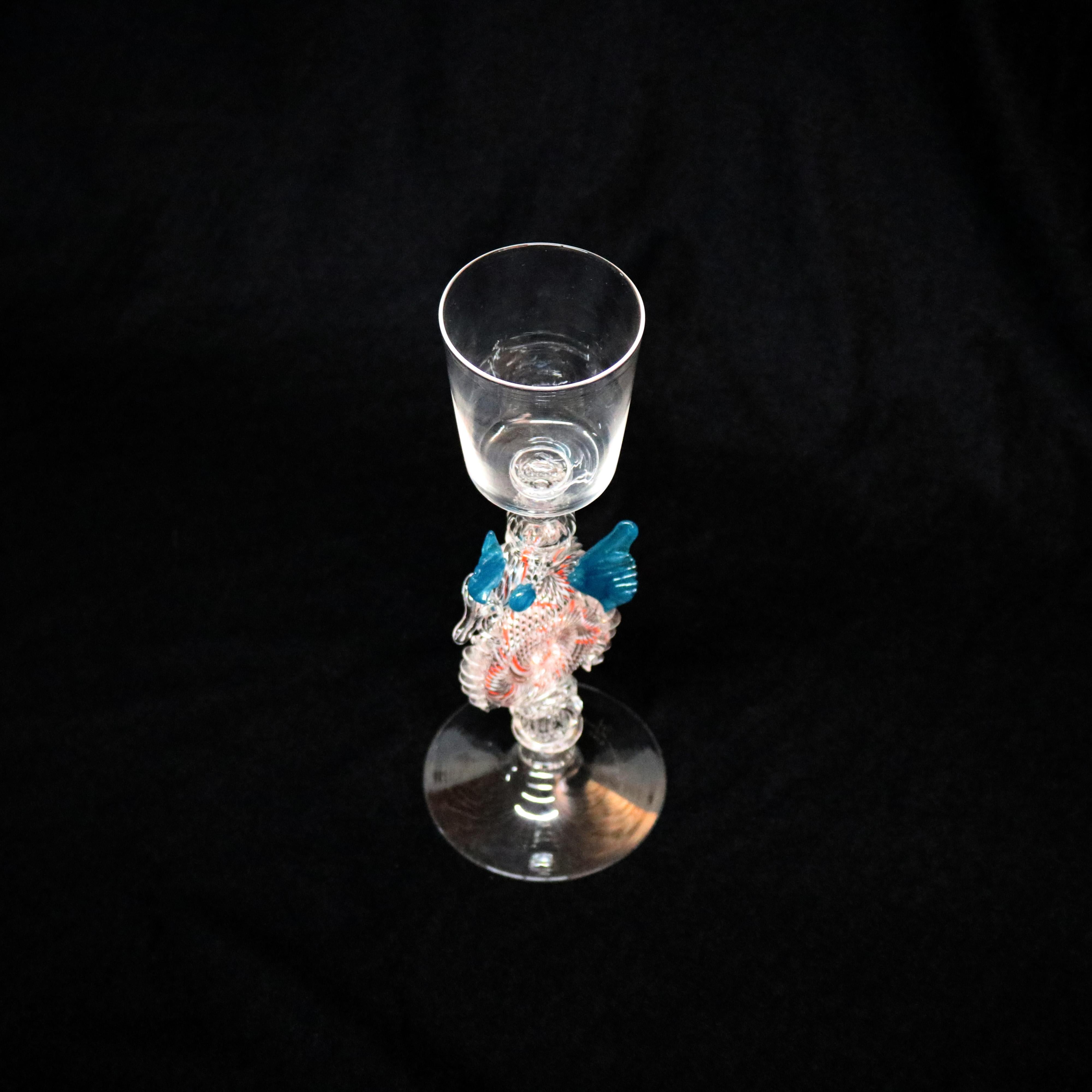American Steuben Venetian Style Dragon Glass Goblet by William Gudenrath, circa 2000