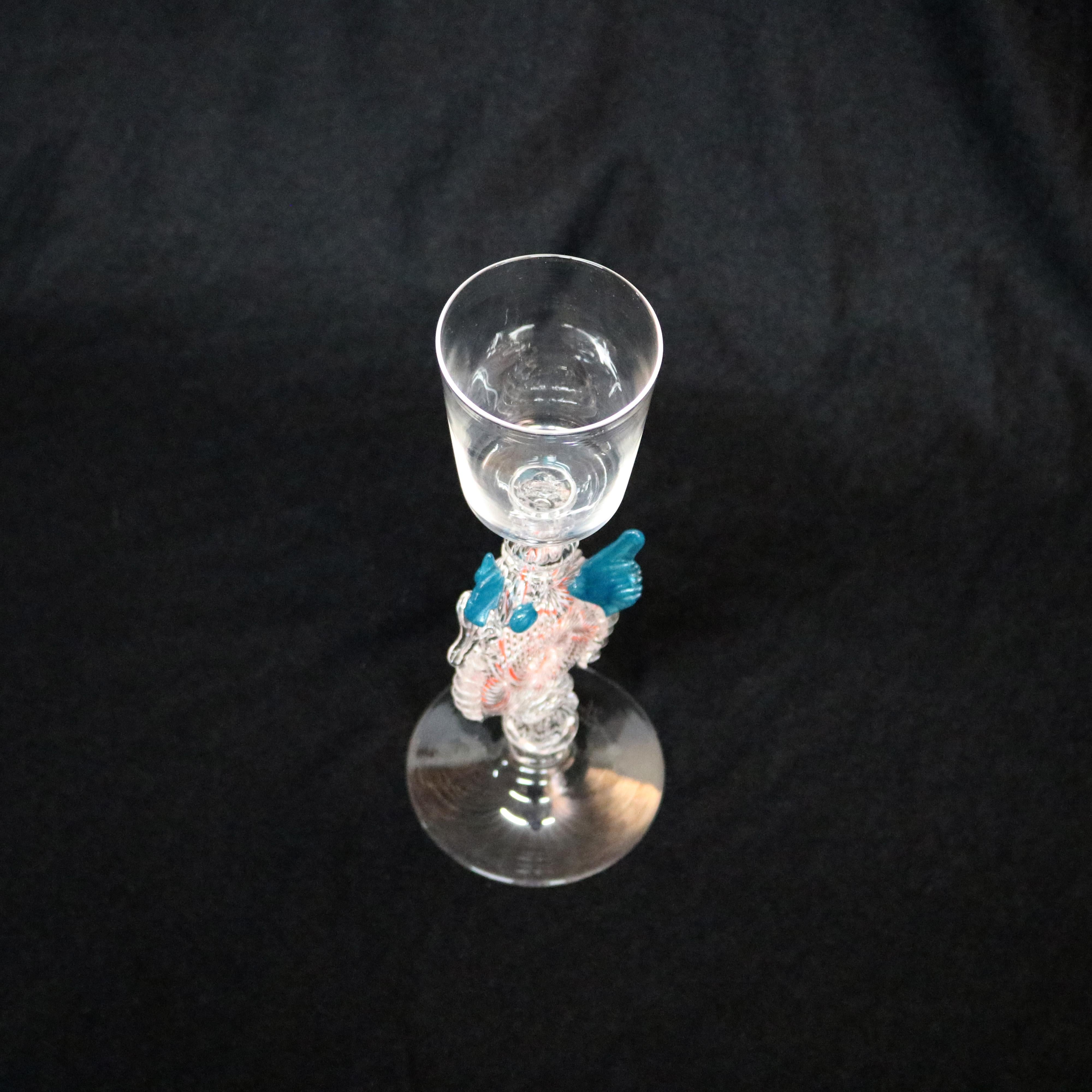 Hand-Crafted Steuben Venetian Style Dragon Glass Goblet by William Gudenrath, circa 2000