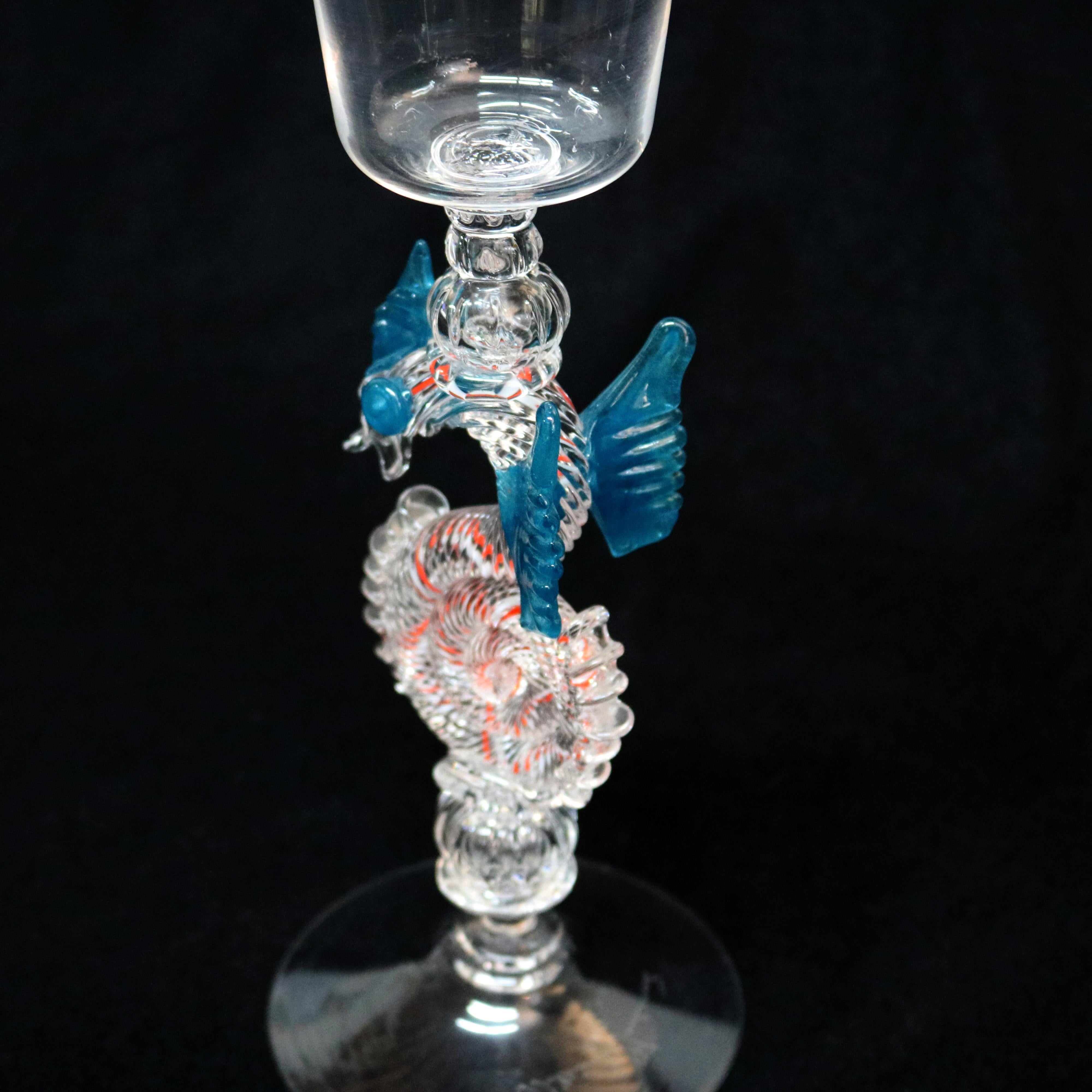 Steuben Venetian Style Dragon Glass Goblet by William Gudenrath, circa 2000 In Good Condition In Big Flats, NY