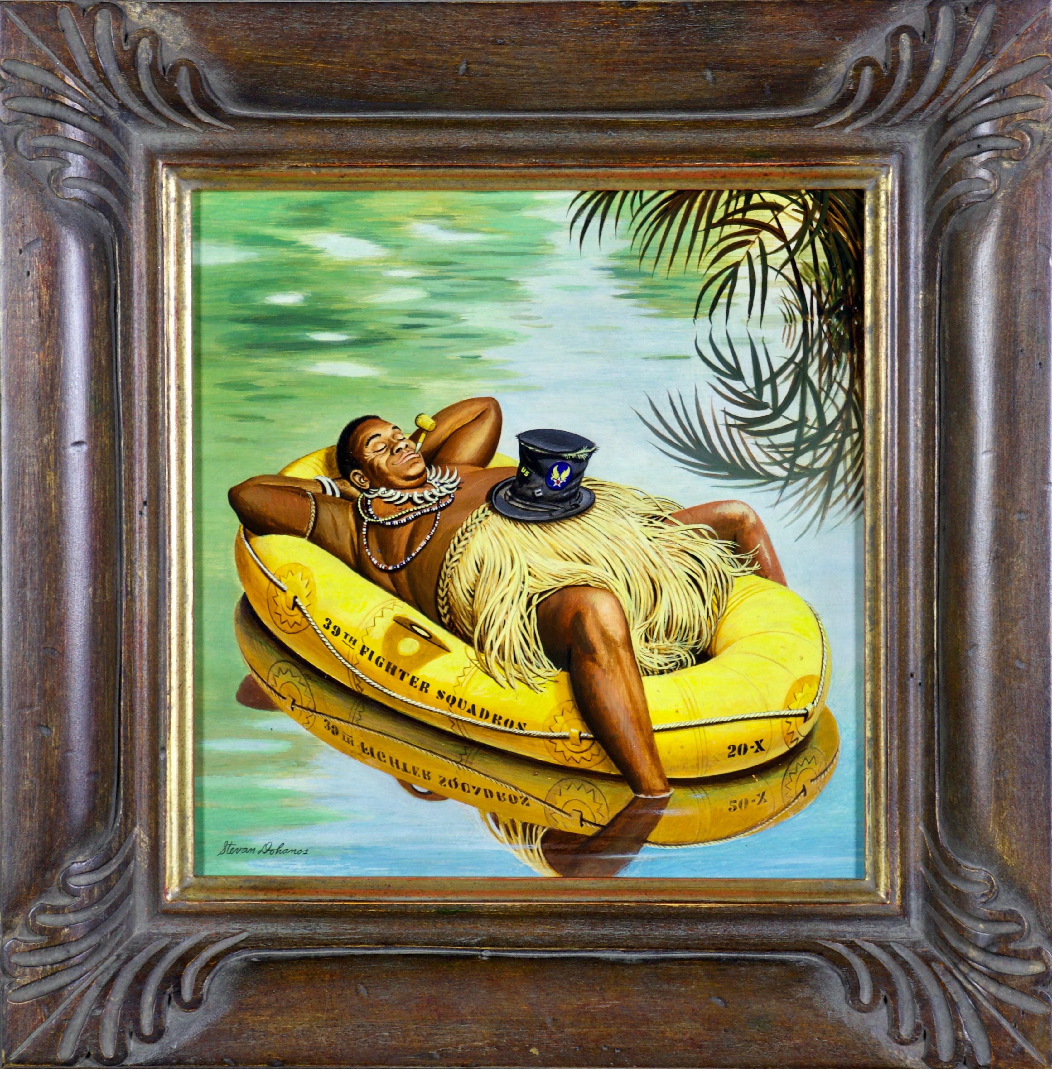 Native in an Army Raft, Post Cover - Mixed Media Art by Stevan Dohanos