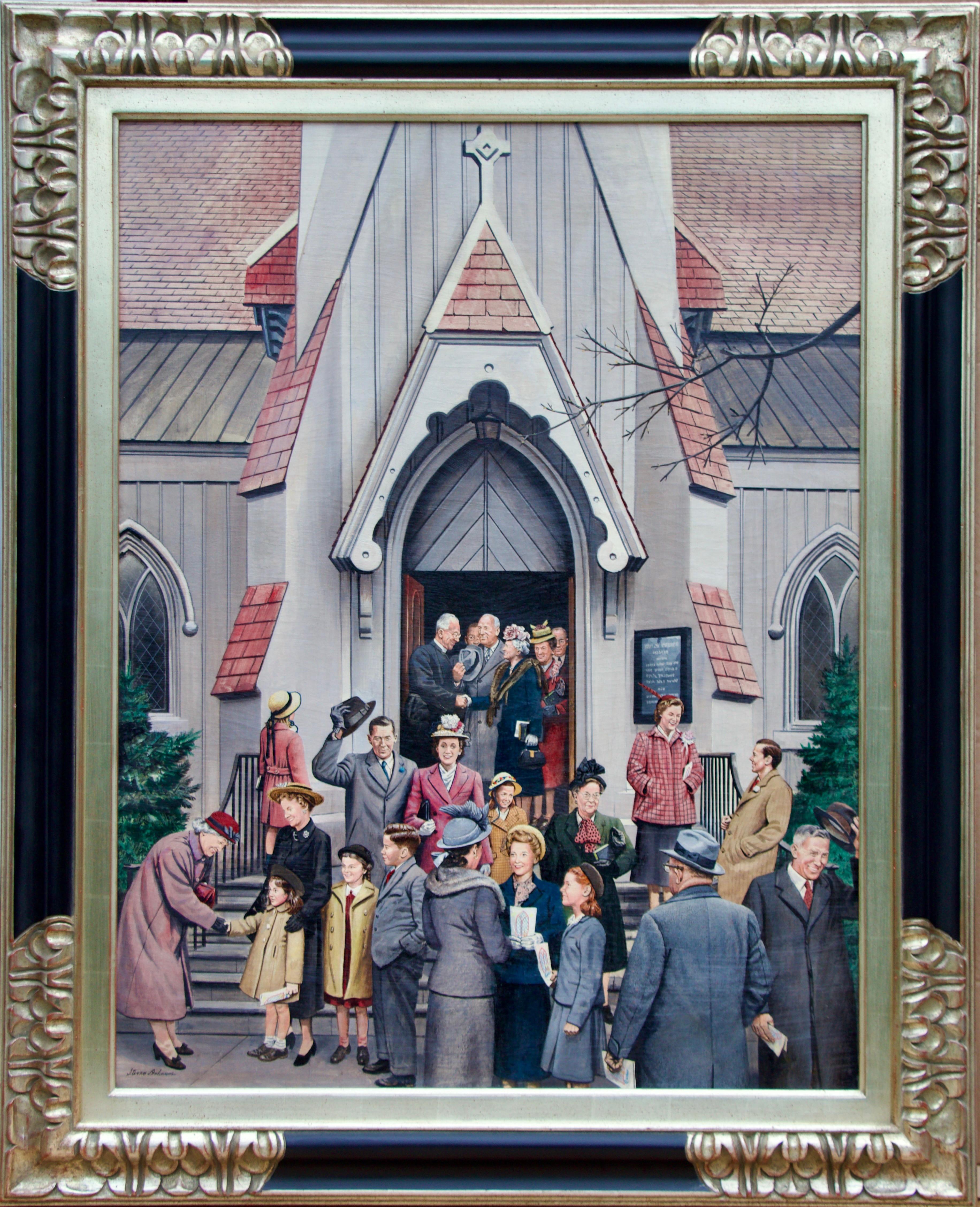 After Church, Post Cover - Painting by Stevan Dohanos