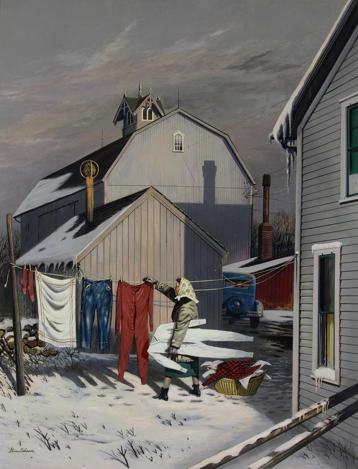 Frozen Laundry, Original-Coverillustration für das Saturday Evening Post – Painting von Stevan Dohanos