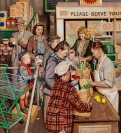Grocery Line, Saturday Evening Post Cover, 1948