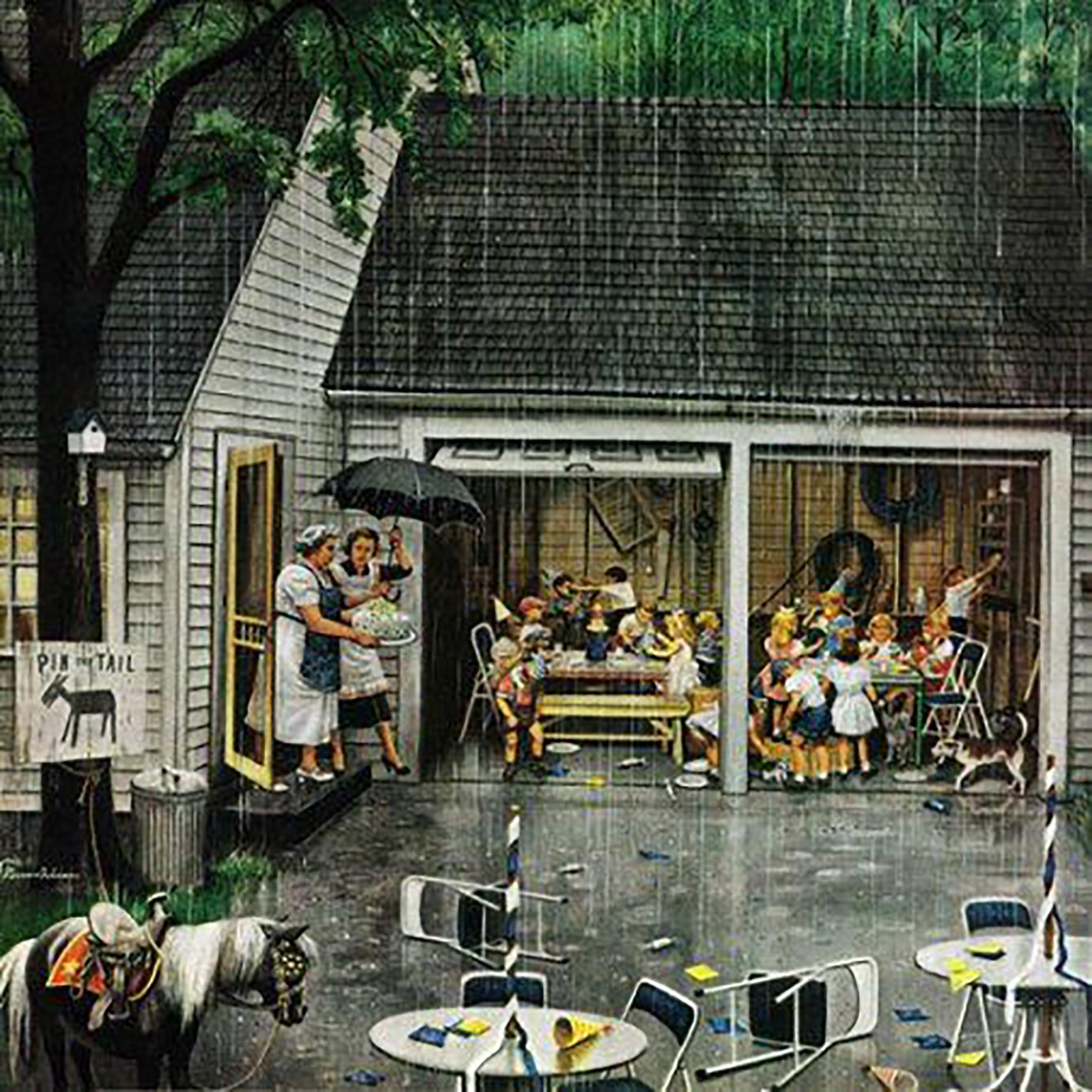 Stevan Dohanos Figurative Painting - Rained Out Birthday Party