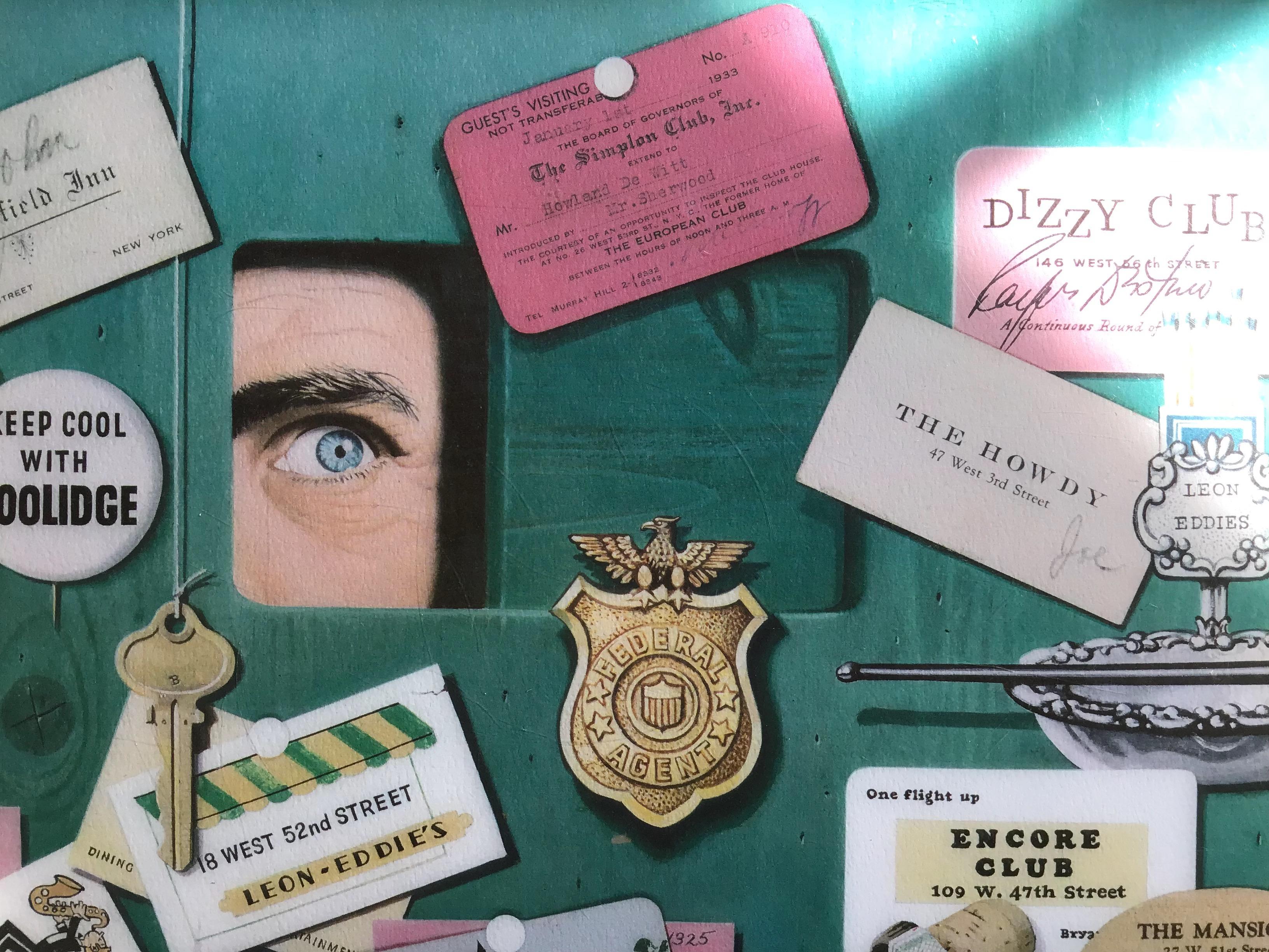 Américain Stevan Dohanos - Plateau de service décoratif avec collage d'agents du FBI en vente