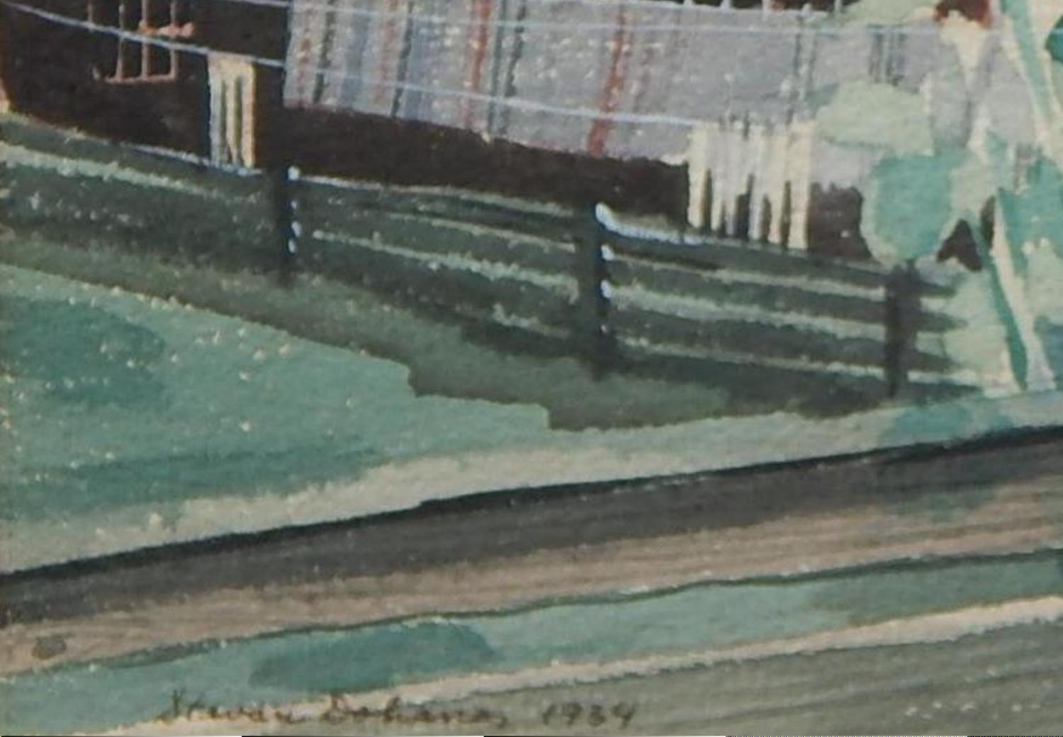 Papier Aquarelle originale de Stevan Dohanos, 1934 - Ferme et Tournesols