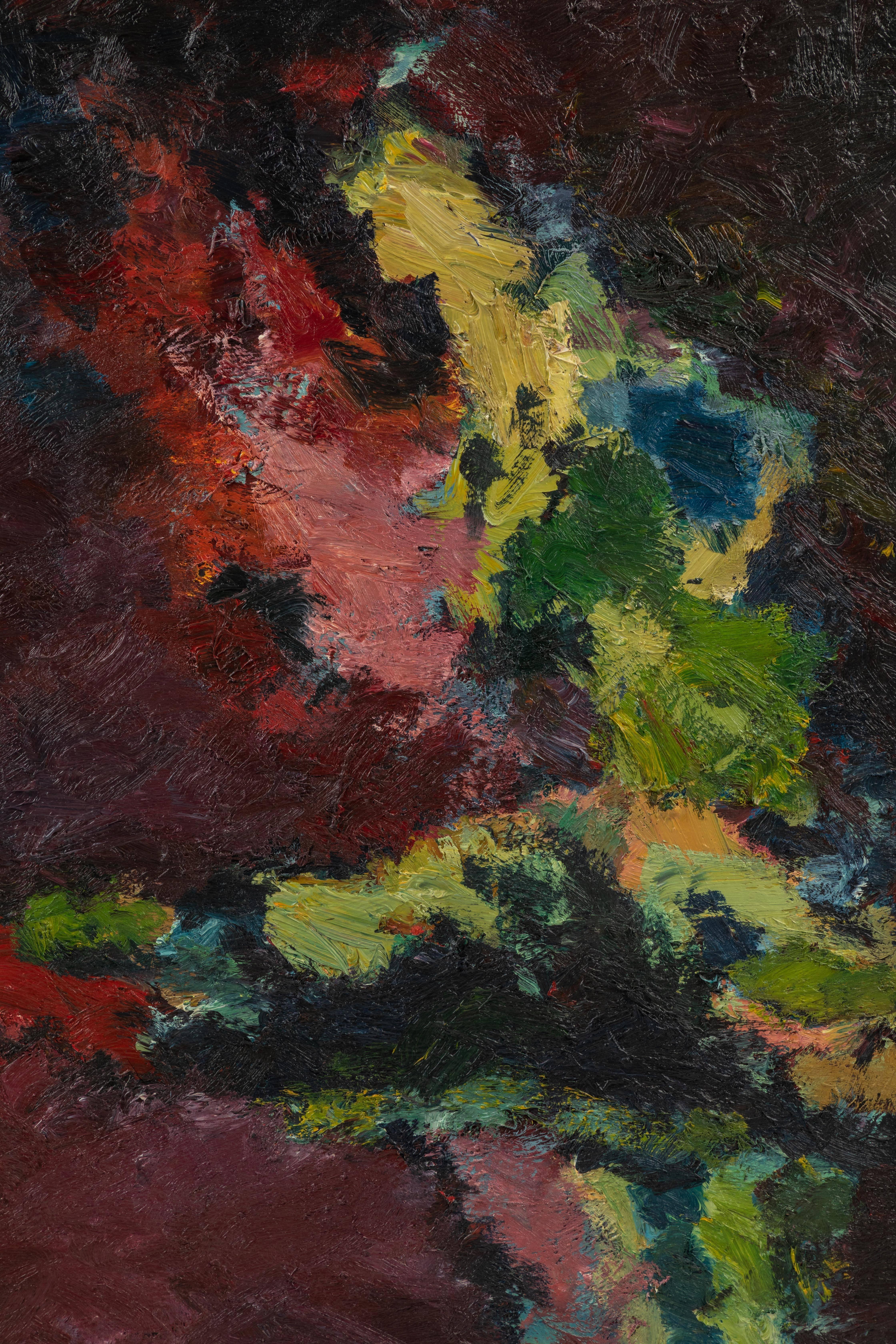 Peinture à l'huile abstraite moderne encadrée de Stevan Kissel en vente 1