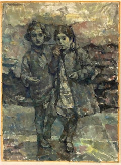 Modern Oil painting of Boys and Girl pointillism by Stevan Kissel