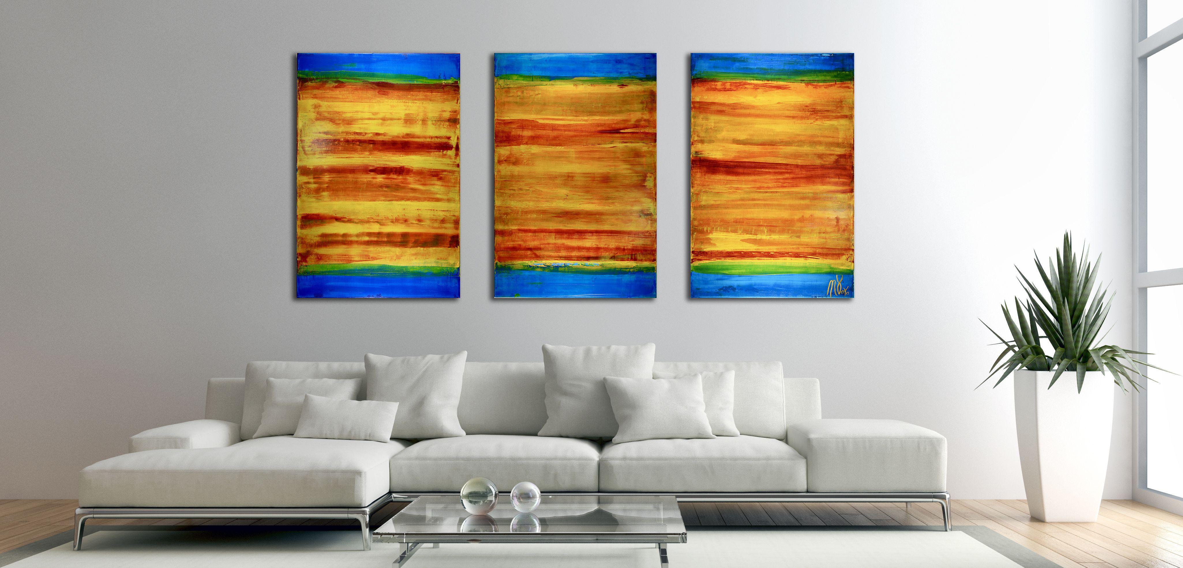 Tramonto vibrante frammentato, Pittura, Acrilico su tela - Abstract Painting Arancia di Nestor Toro