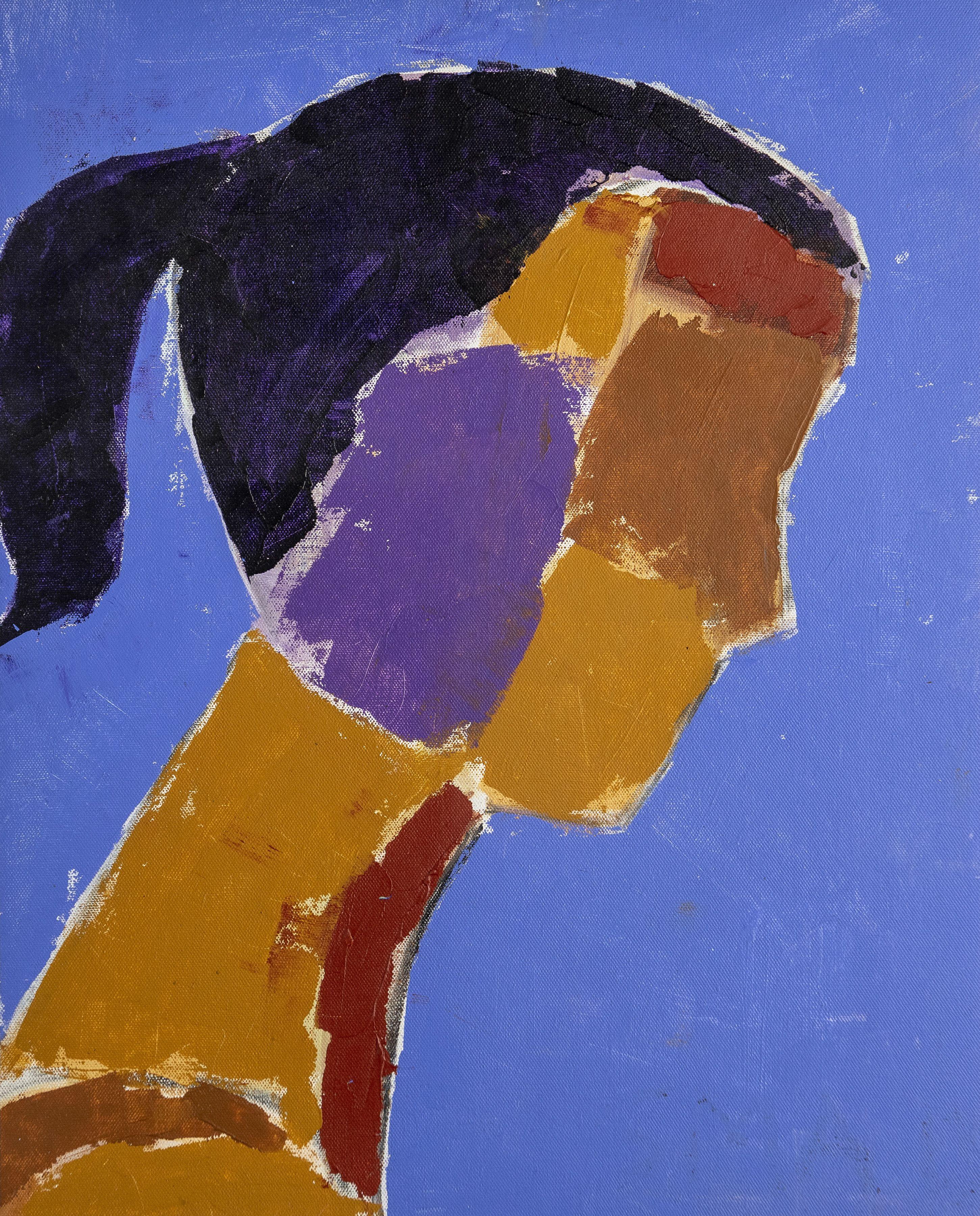 This work is on foam core and is a profile of a young woman.  The painting is typical of the artist's expressionist style and love of geometric form. :: Painting :: Contemporary :: This piece comes with an official certificate of authenticity signed