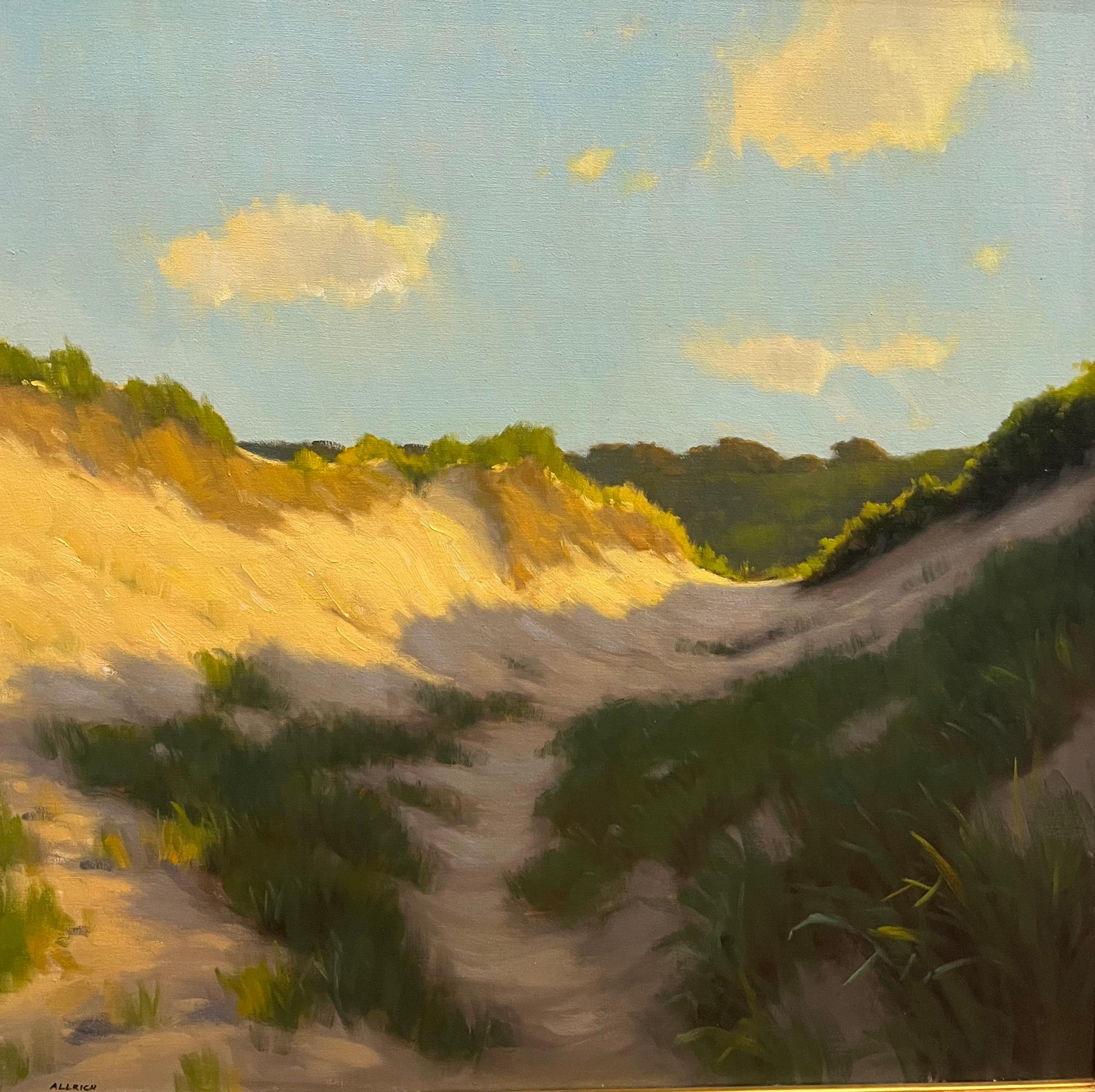 Steve Allrich  Landscape Painting – Plein Aire Provincetown RACE POINT Dünen Gemälde LIGHT N SHADOW Gallery Label