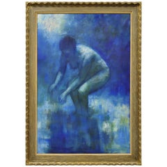 Steve Bagnell "Baigneuse Bleu" 1966 Painting Nude Female Oil on Masonite Signed