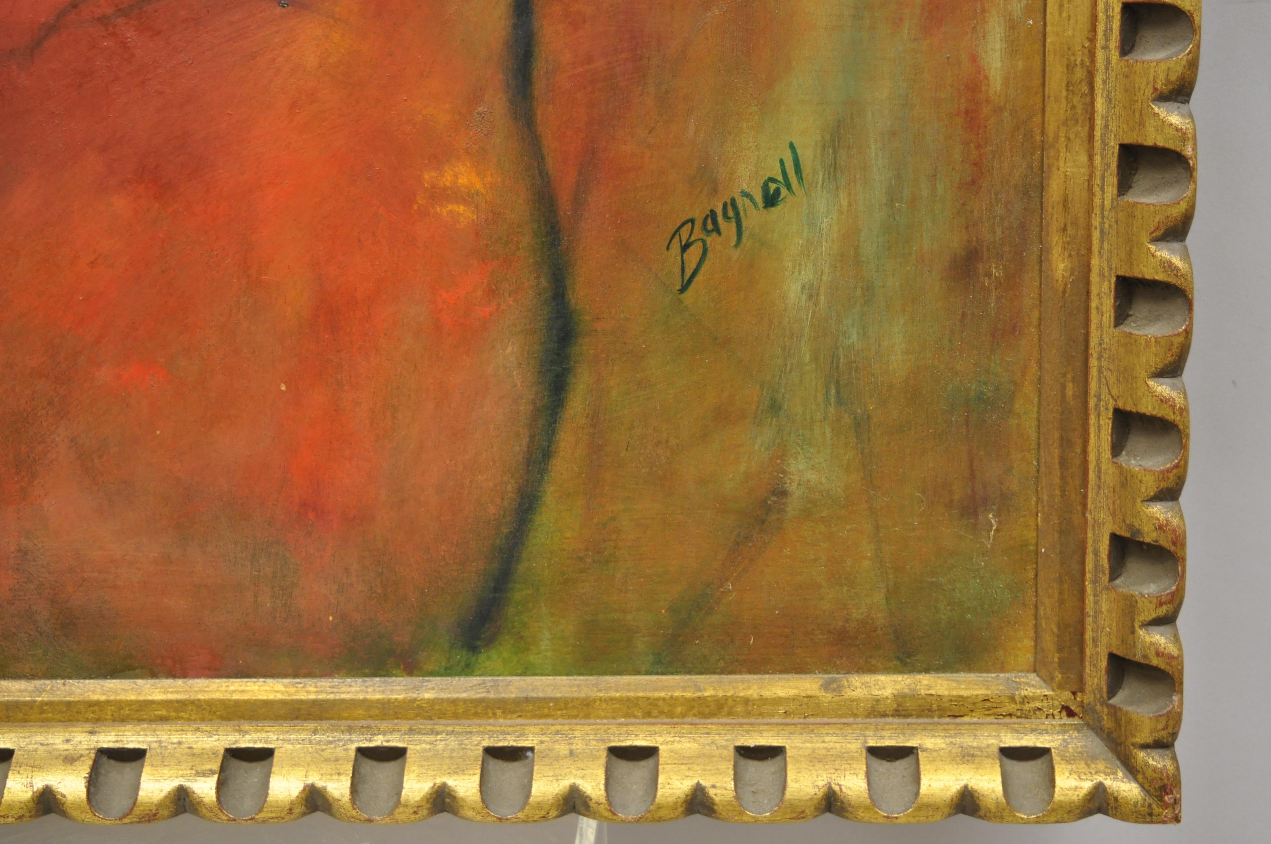 Steve Bagnell Seated Woman in Yellow Headband Orange Dress 1960 Oil on Masonite 1