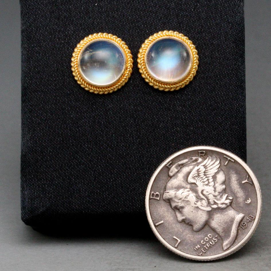 Contemporary Steve Battelle 3.2 Carats Rainbow Moonstone 18K Gold Post Earrings