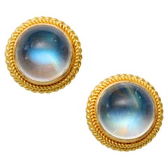 Steve Battelle 3.2 Carats Rainbow Moonstone 18K Gold Post Earrings