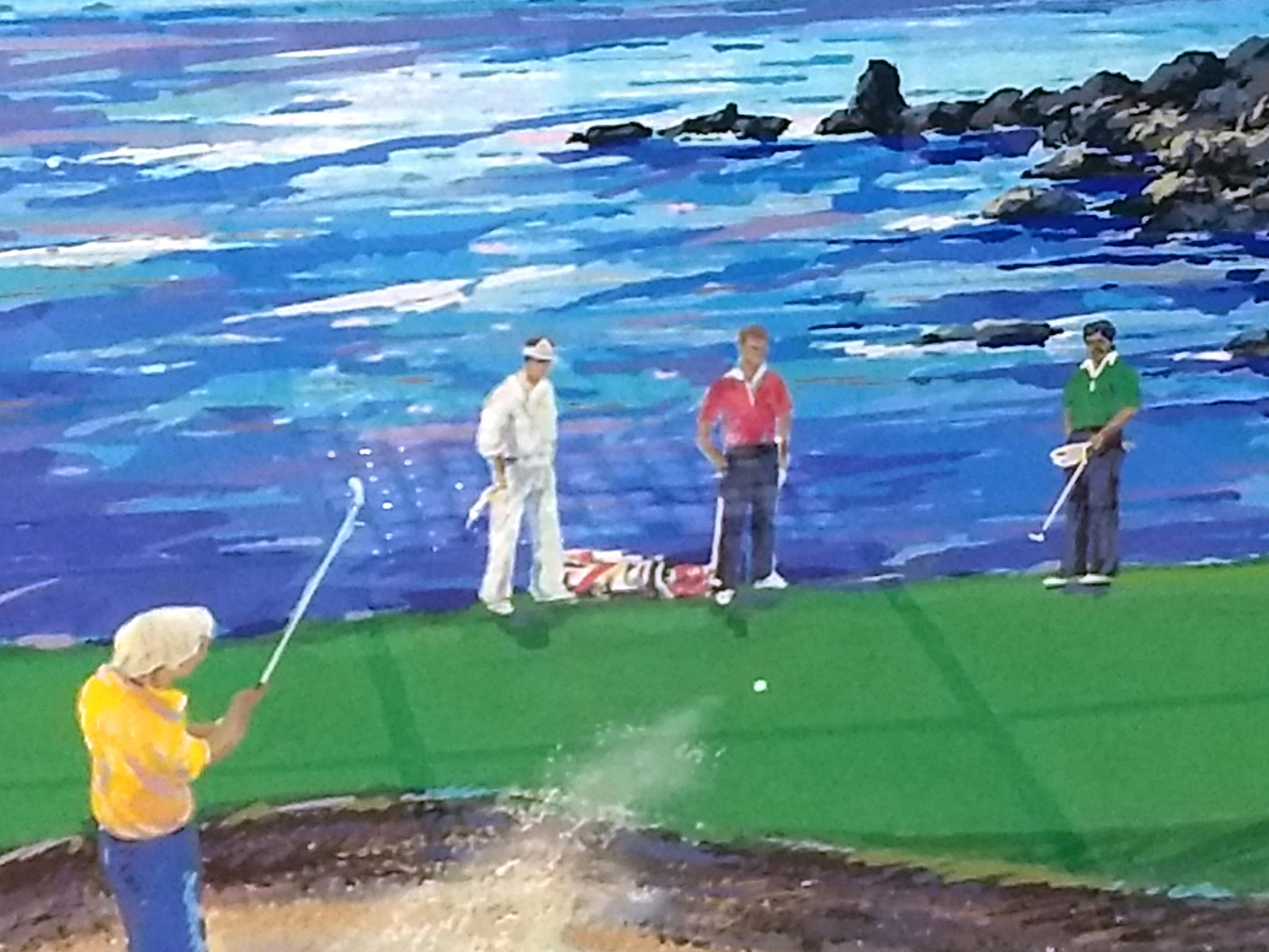 Postmoderne Sérigraphie signée du jeu de golf 18th at Pebble Beach de Steve Bloom en vente