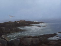 Mañana en Monhegan - Niebla y gaviotas, Pintura al óleo
