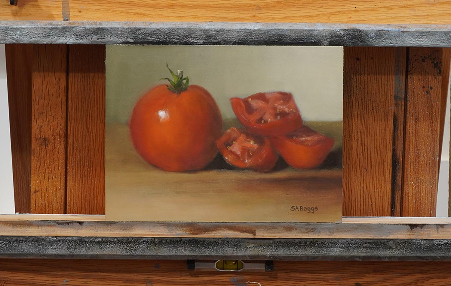 <p>Commenti dell'artista<br>Questa natura morta celebra la semplice bellezza dei prodotti coltivati in casa. Con toni caldi e pennellate dettagliate, l'artista Steve Boggs cattura l'essenza del suo raccolto estivo di due pomodori. L'illuminazione