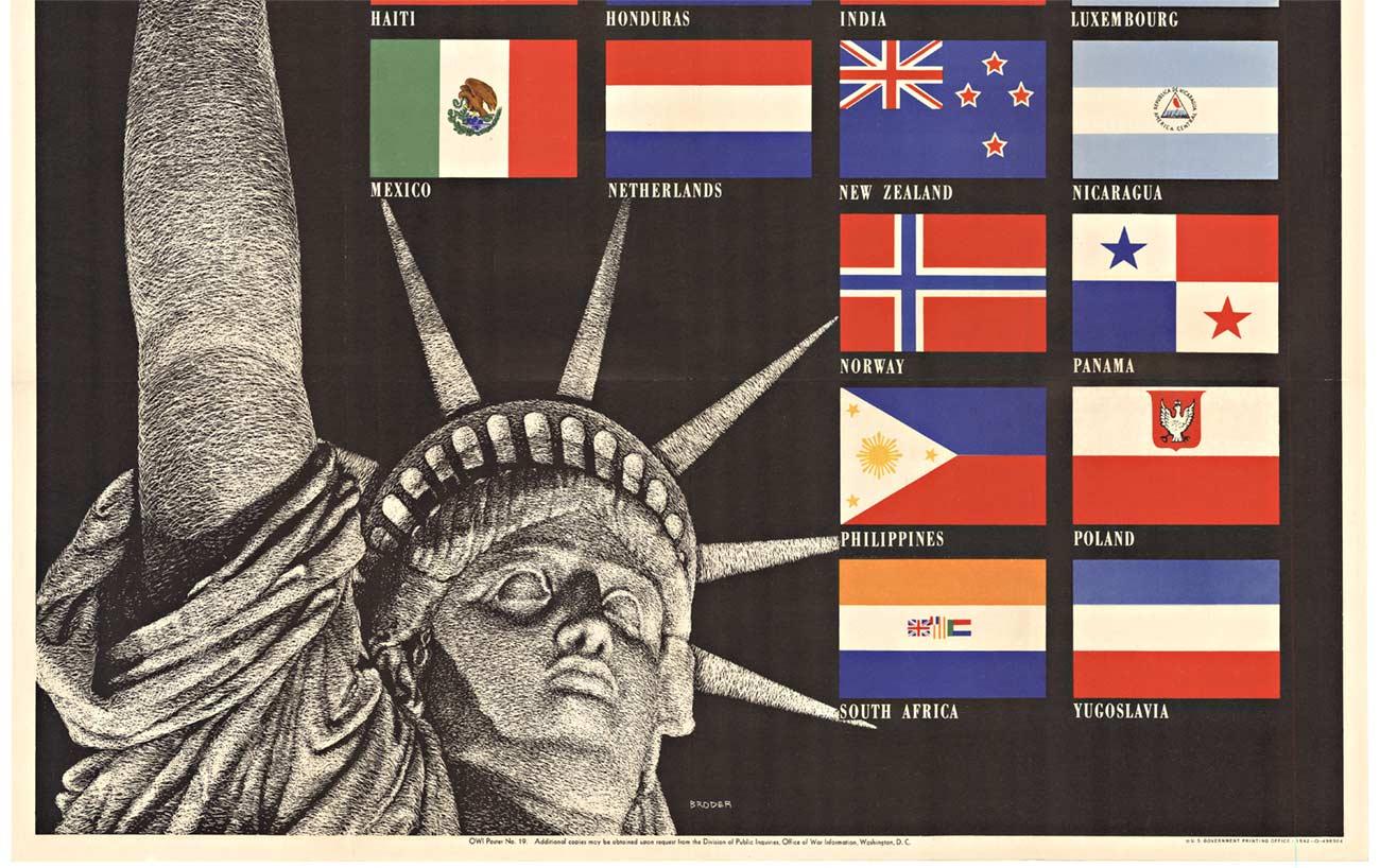 Affiche vintage originale « The United Nations Fight For Freedom »   1942  SECONDE GUERRE MONDIALE - Print de Steve Broder