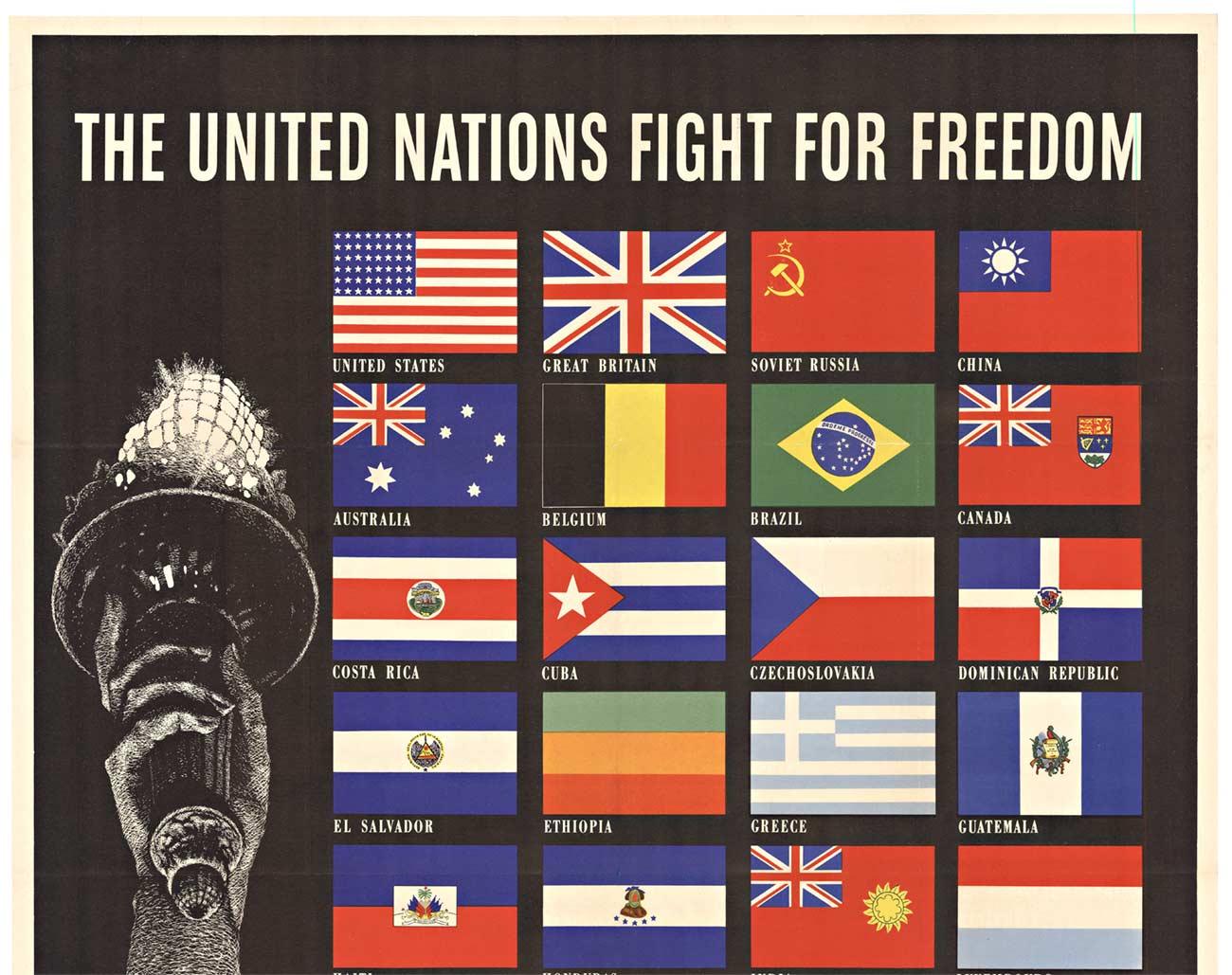 Affiche vintage originale « The United Nations Fight For Freedom »   1942  SECONDE GUERRE MONDIALE - Réalisme américain Print par Steve Broder