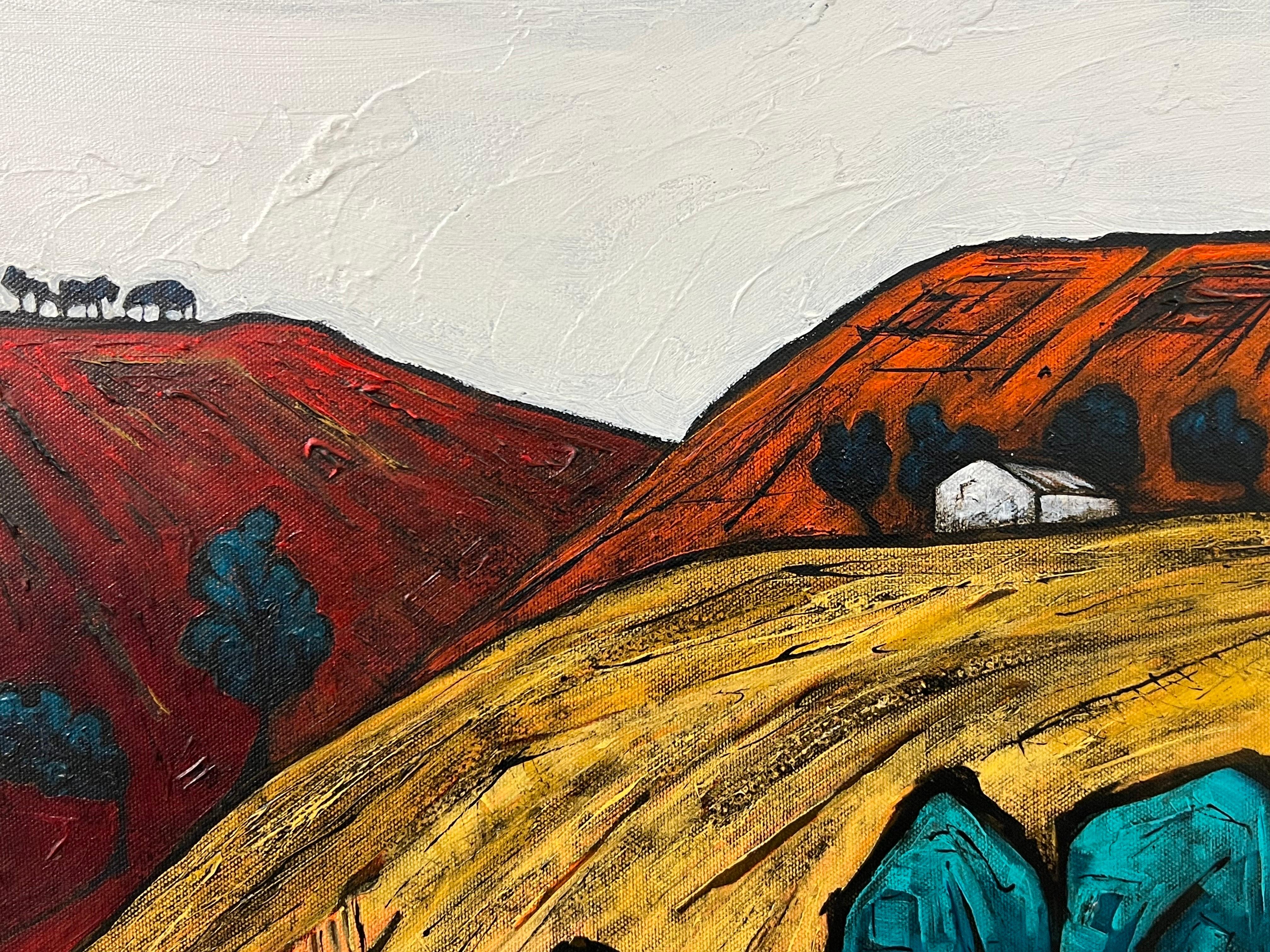 Abstract Landscape Painting of Lone Tree on Moor Cubist Fauvist British Artist 3