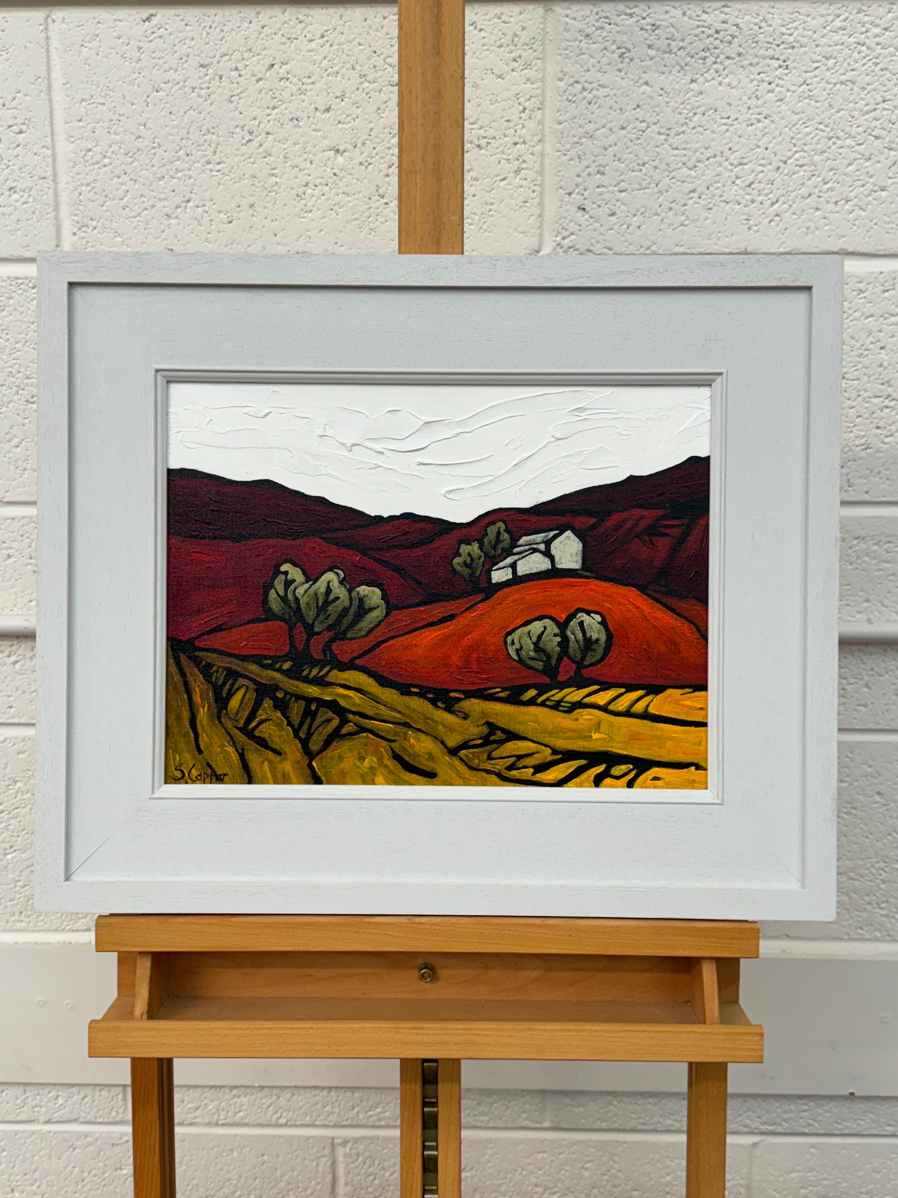 Pittura astratta di paesaggio intitolata Broken Ground (Terreno rotto) di un artista britannico fauvista - Painting Espressionista di Steve Capper