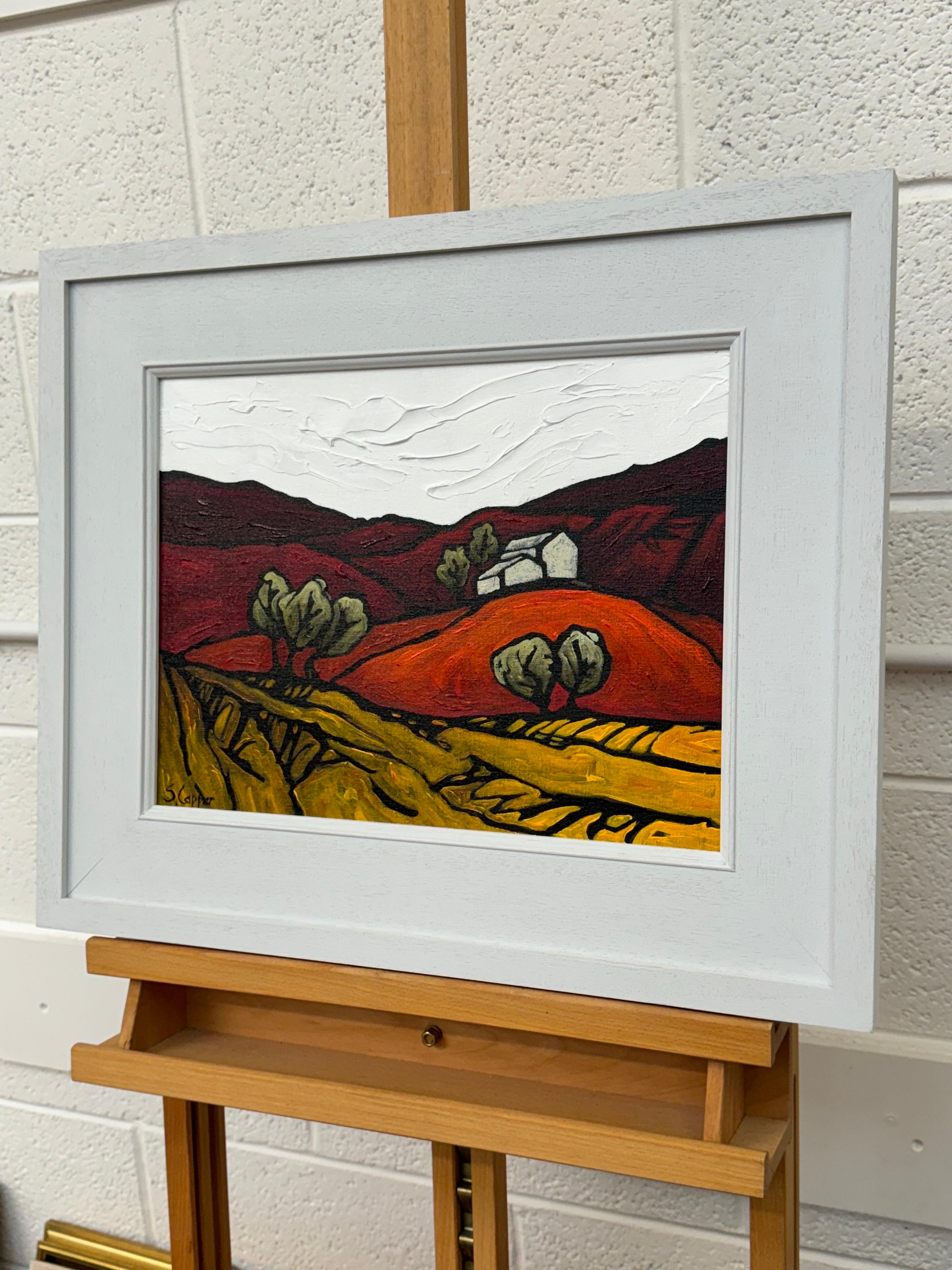 Pittura astratta di paesaggio intitolata Broken Ground (Terreno rotto) di un artista britannico fauvista - Abstract Painting Grigio di Steve Capper
