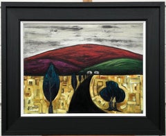 Abstraktes Landschaftsgemälde des roten Hill des fauvistischen britischen Künstlers