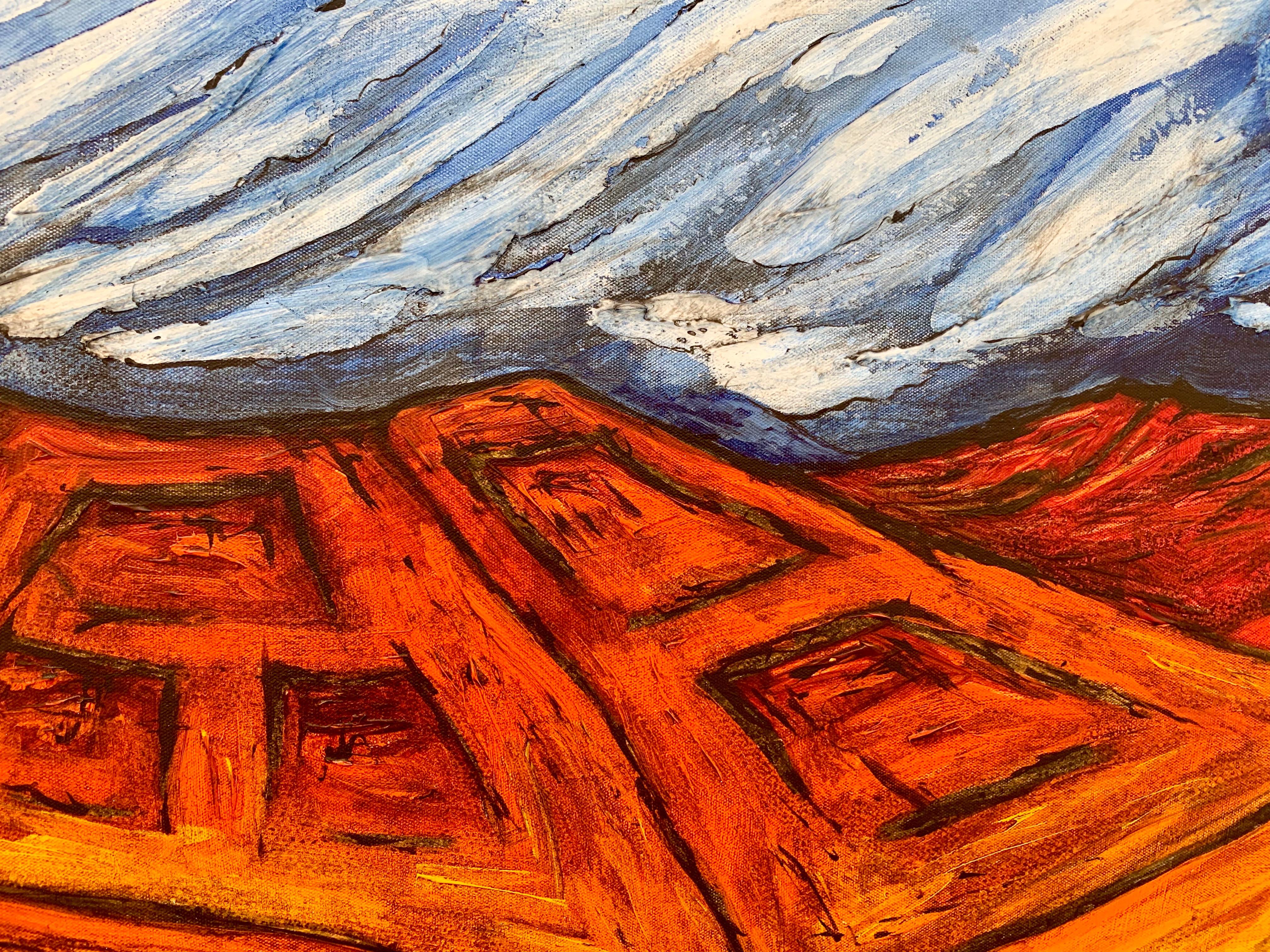 Blue Red Orange Landscape Painting Cubist Fauvist British Expressionist Artist 1